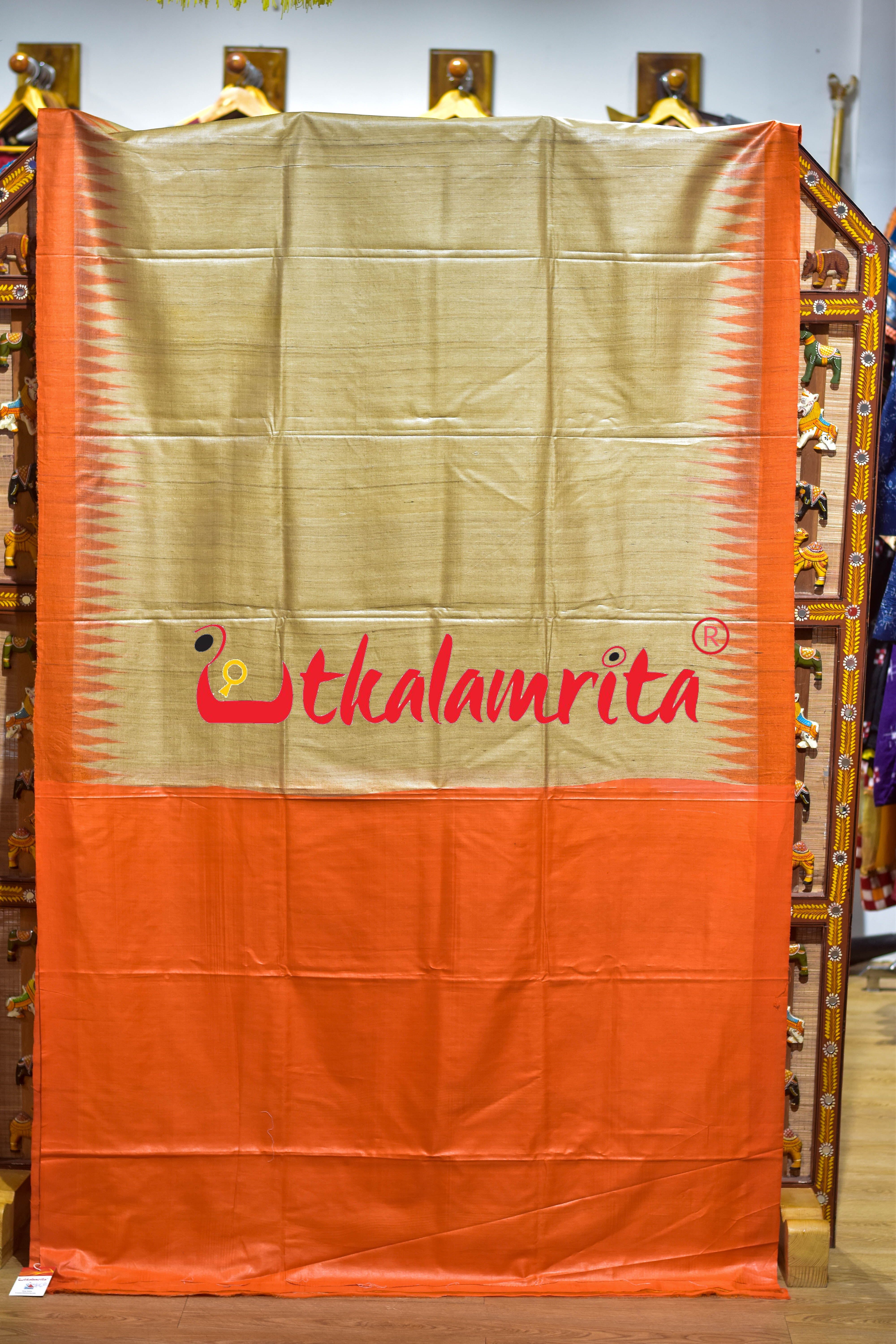 Natural Body Orange Border Gopalpur Tussar Silk Saree