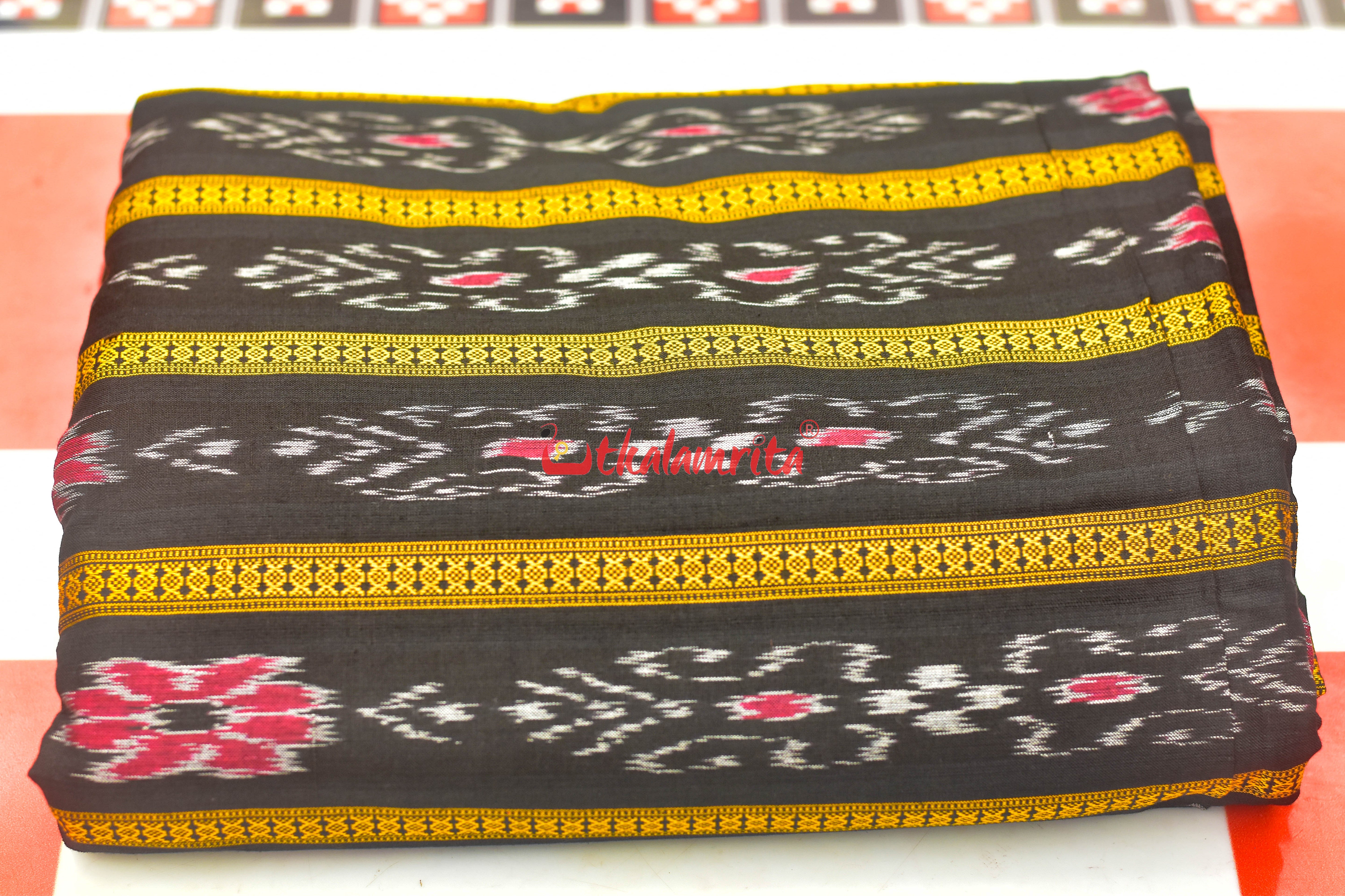 Black With Flower Ikat (Fabric)
