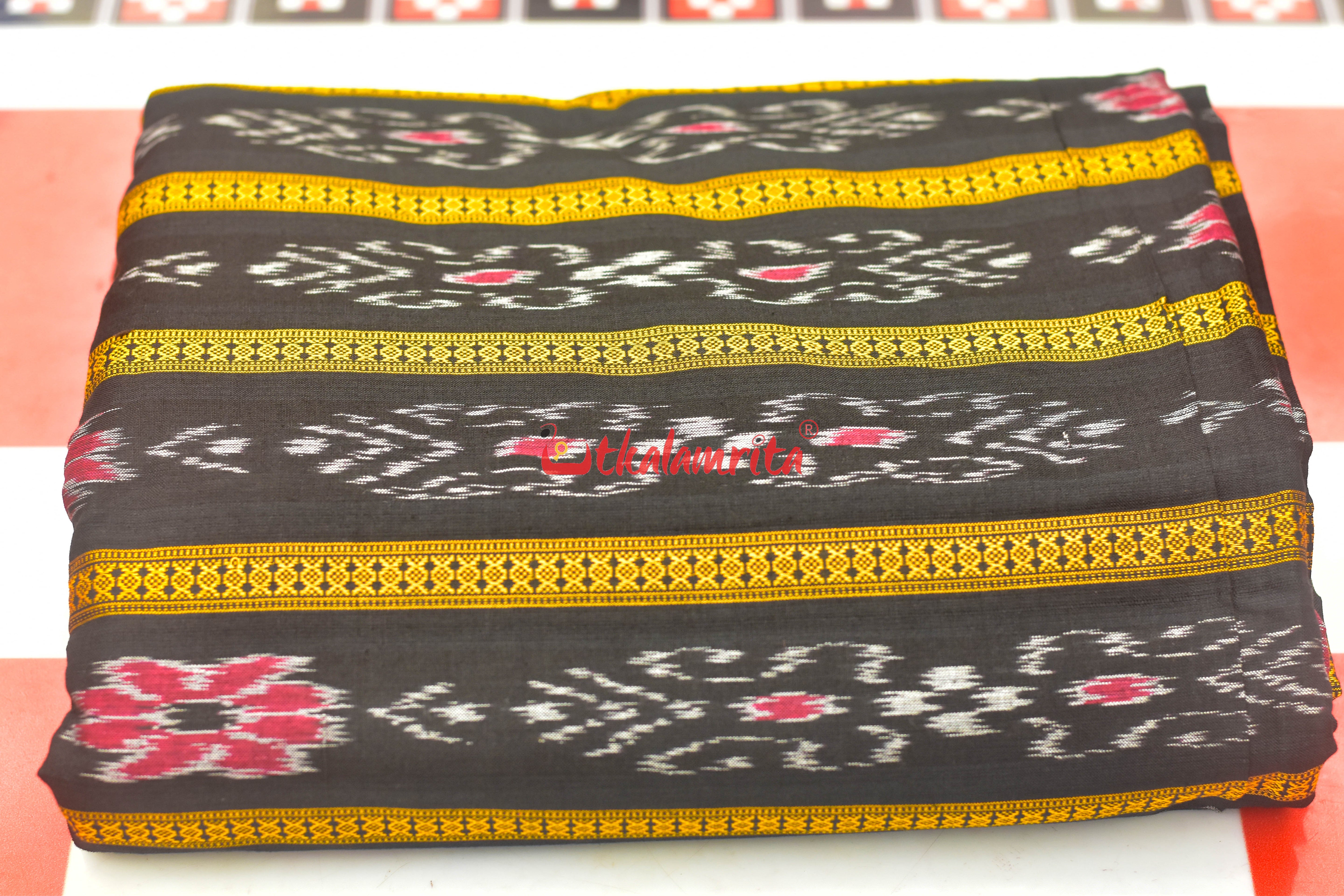 Black With Flower Ikat (Fabric)
