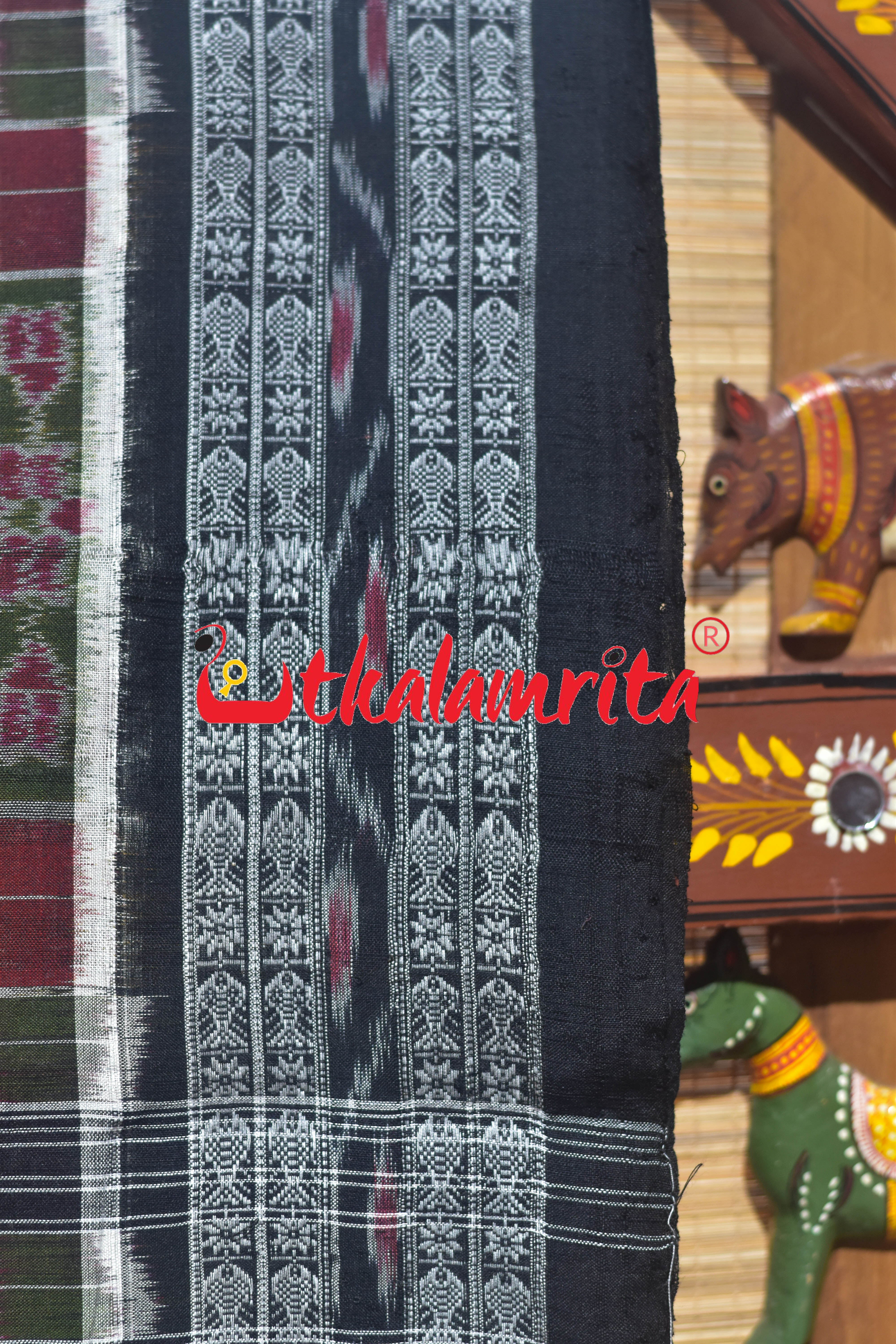 Utkala Lakhmi Green Black Sambalpuri Cotton Saree