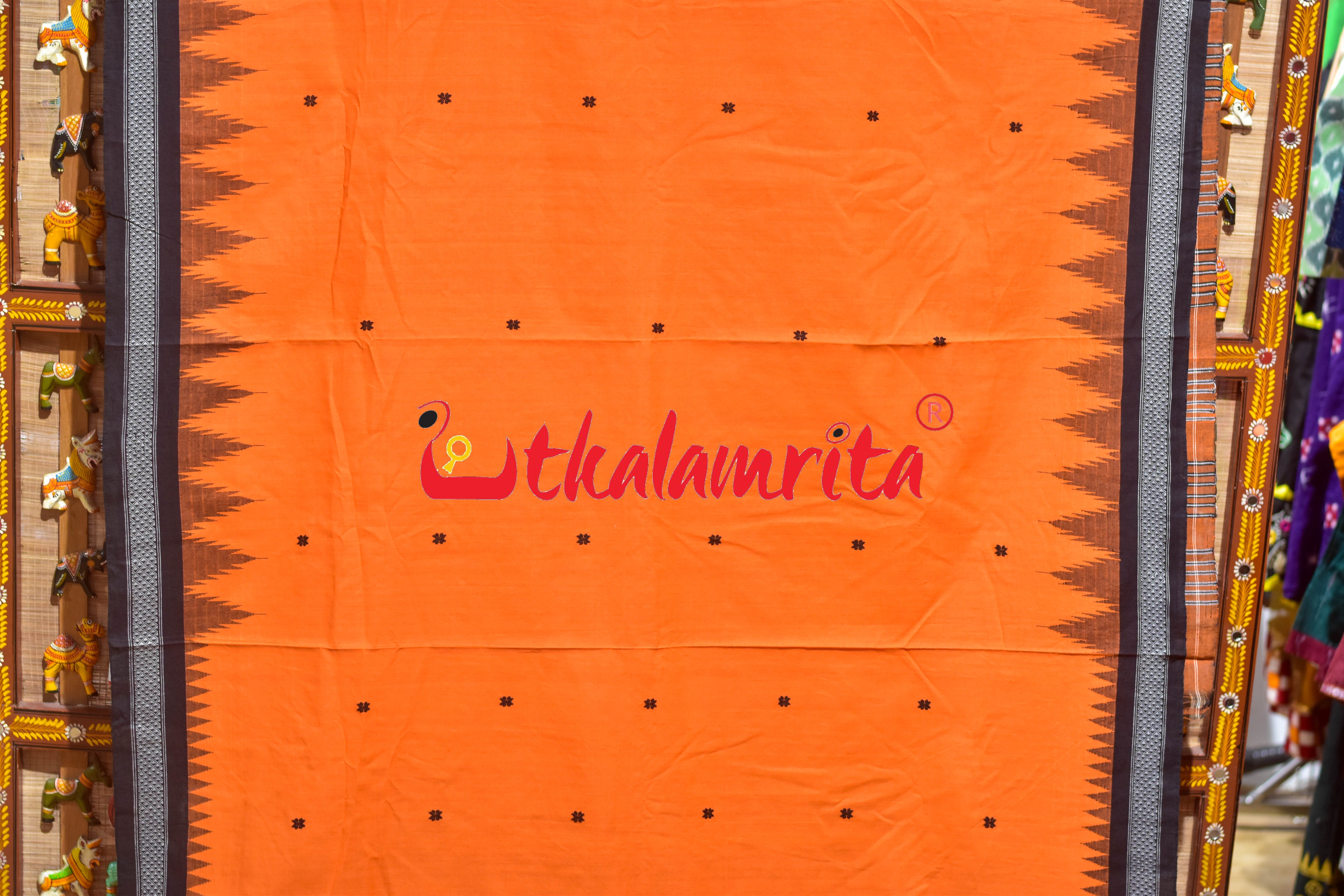 Orange Black Original Ganjam Bomkai Cotton Saree