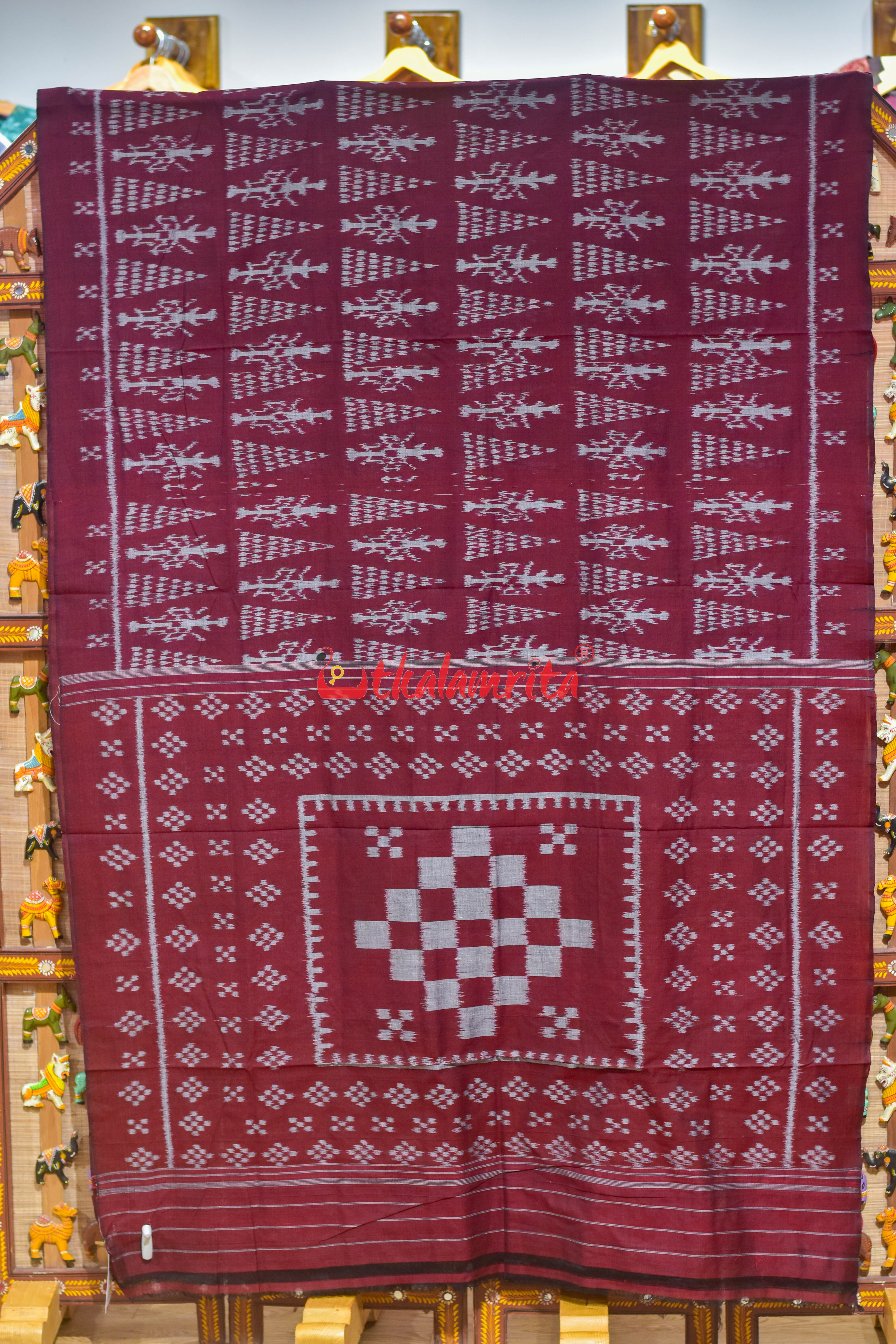 Maroon Thikiri Gacha Design Khandua Cotton Saree