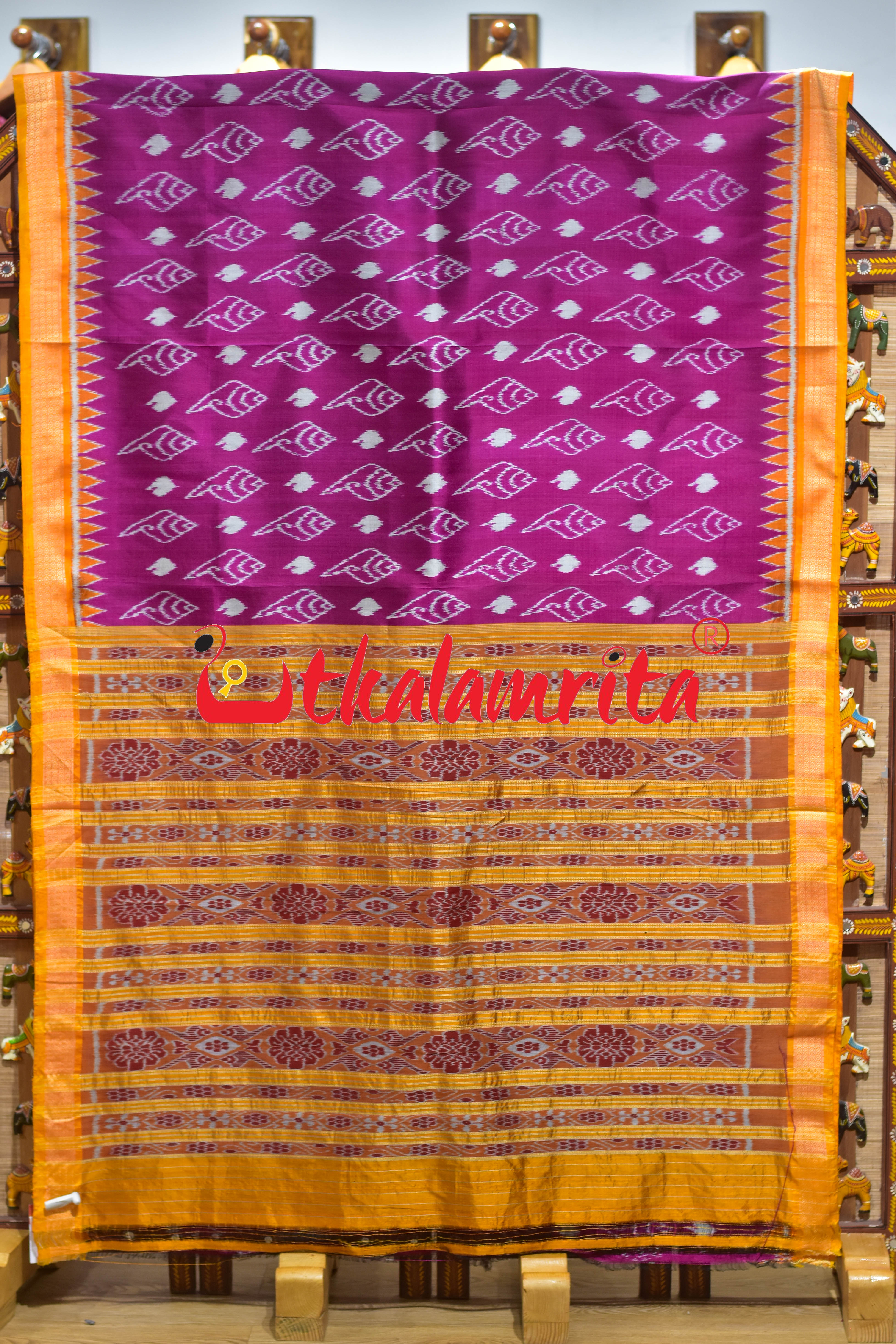 Rani Sankha with Yellow Border Khandua Silk Saree