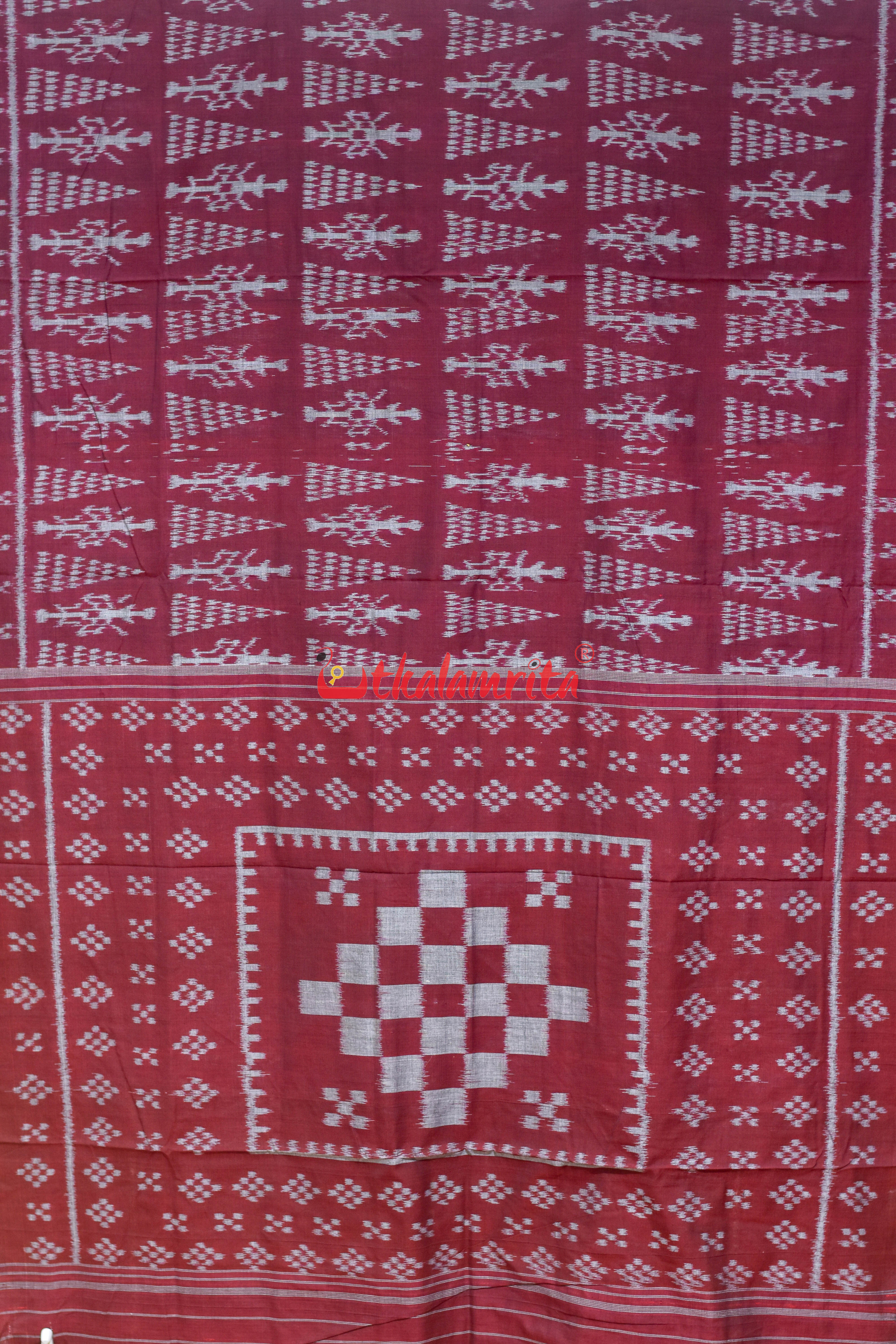 Maroon Thikiri Gacha Design Khandua Cotton Saree