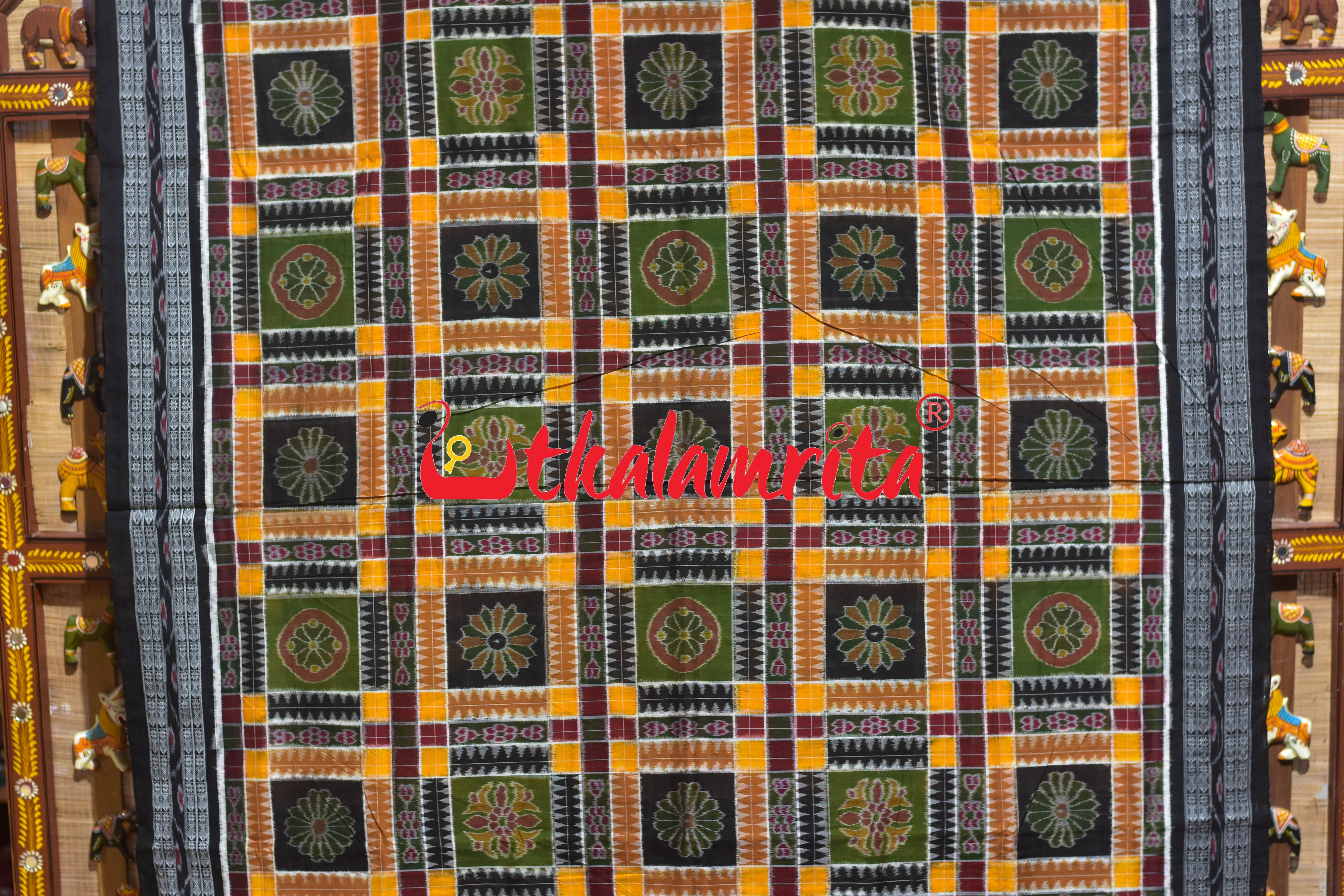 Utkala Lakhmi Green Black Sambalpuri Cotton Saree