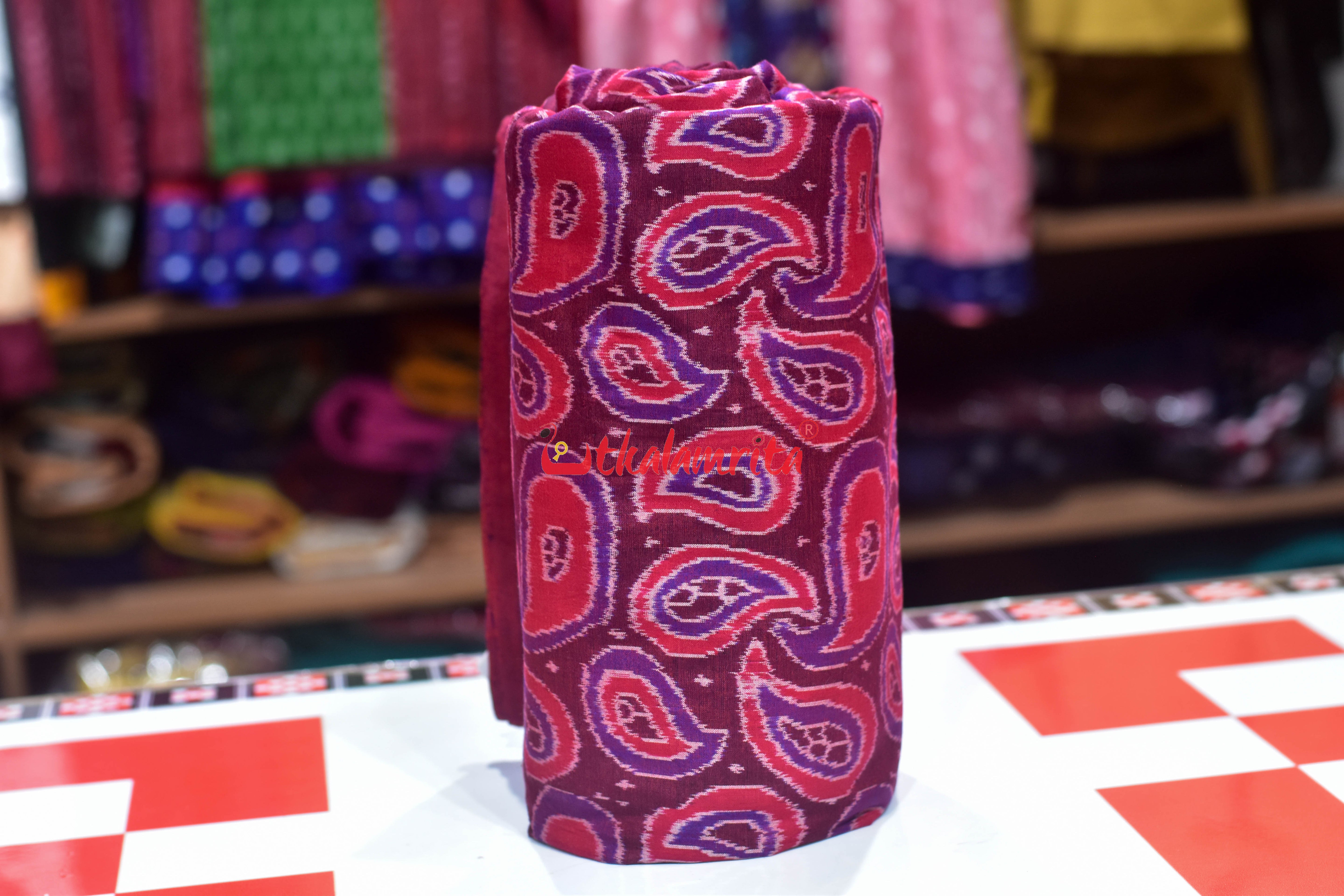 Maroon Red Amba Kasi Sambalpuri Cotton (Fabric)