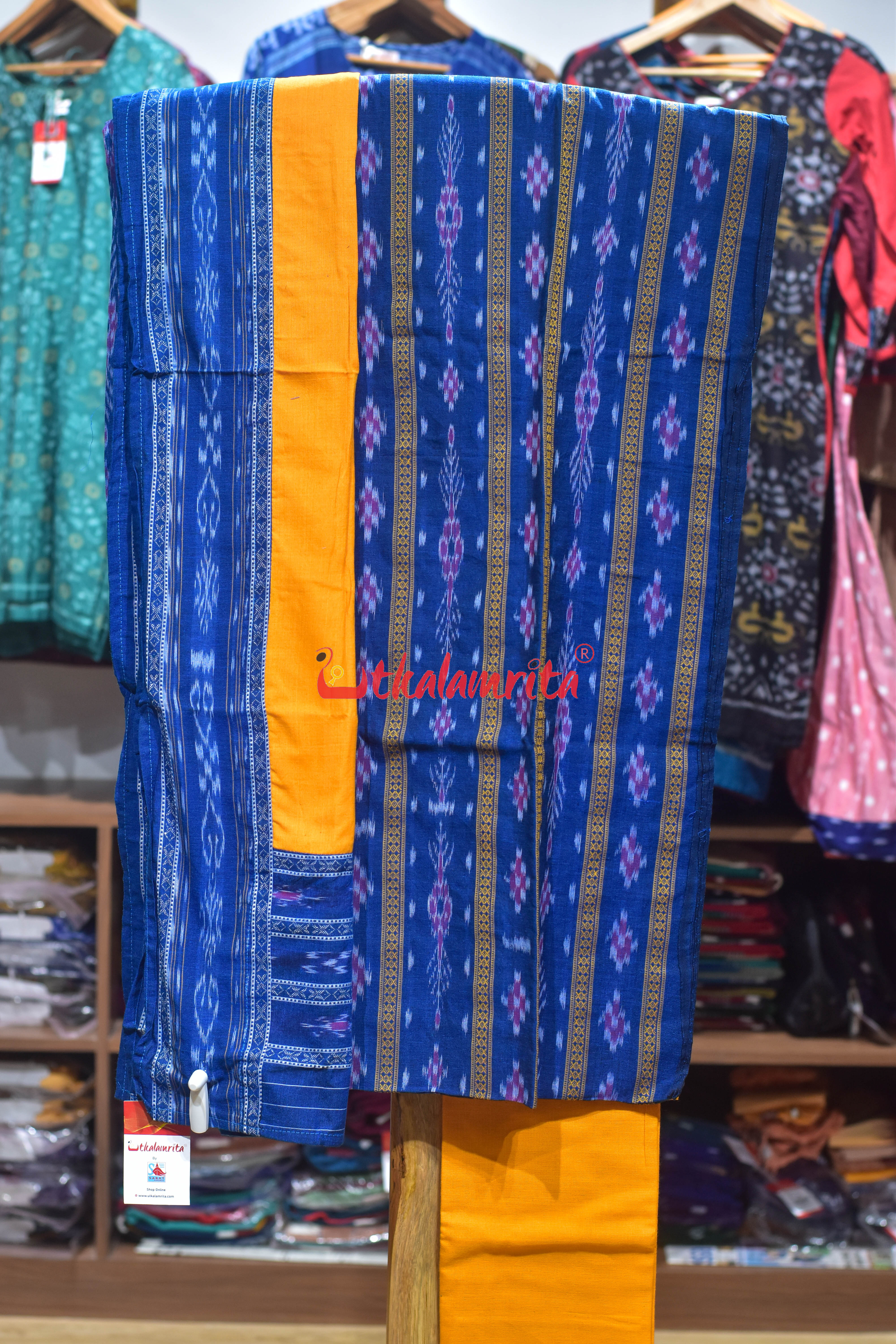 Teal Blue with Yellow Pasapali Long Flower Dress Set