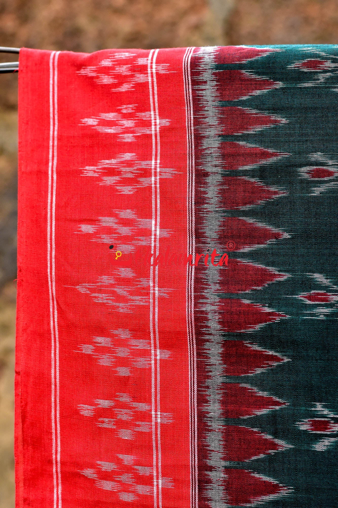 Bottle Green Damru Khandua Pasapali Border Cotton Saree