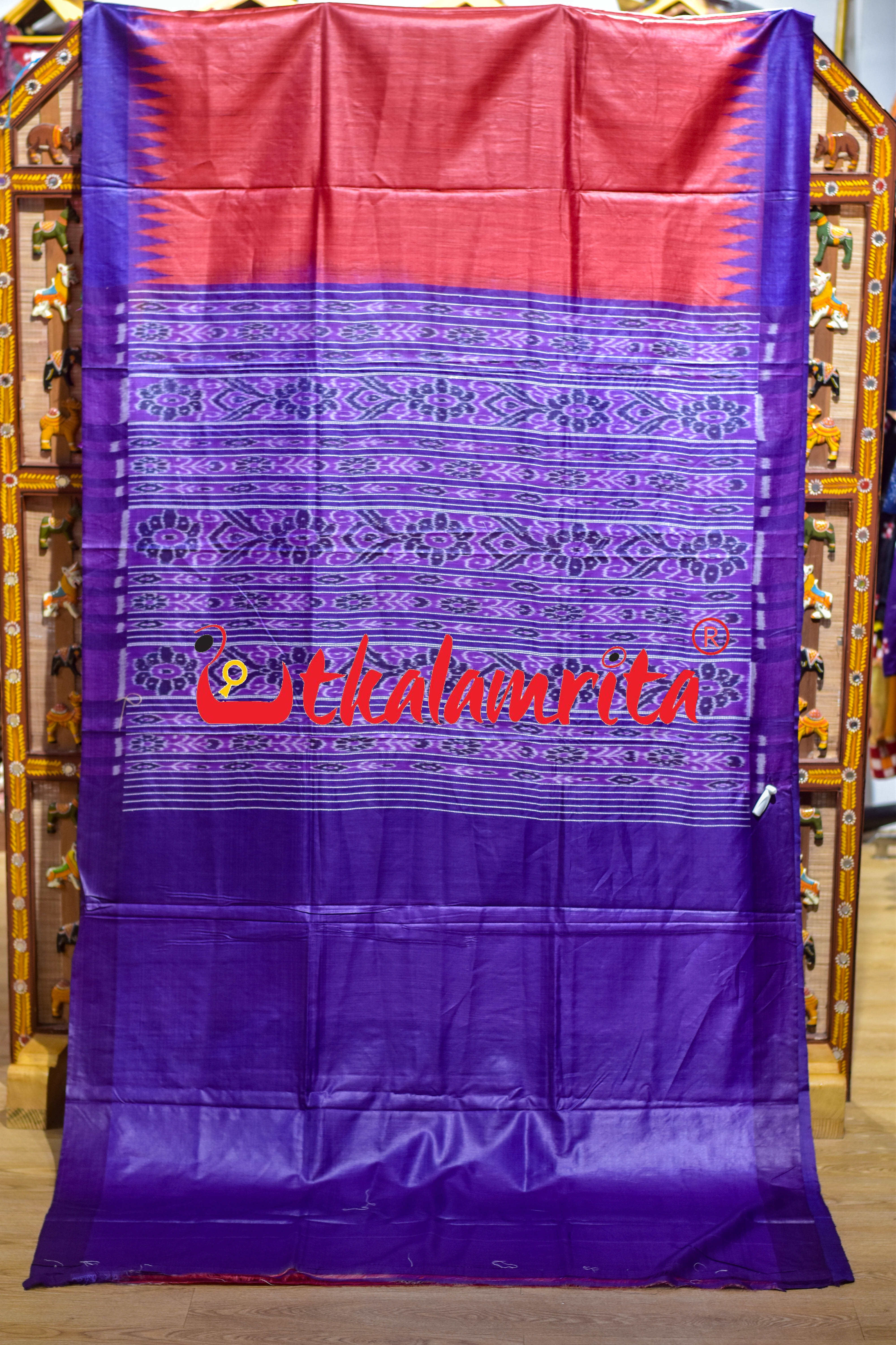 Red Blue Gopalpur Tussar Silk Saree