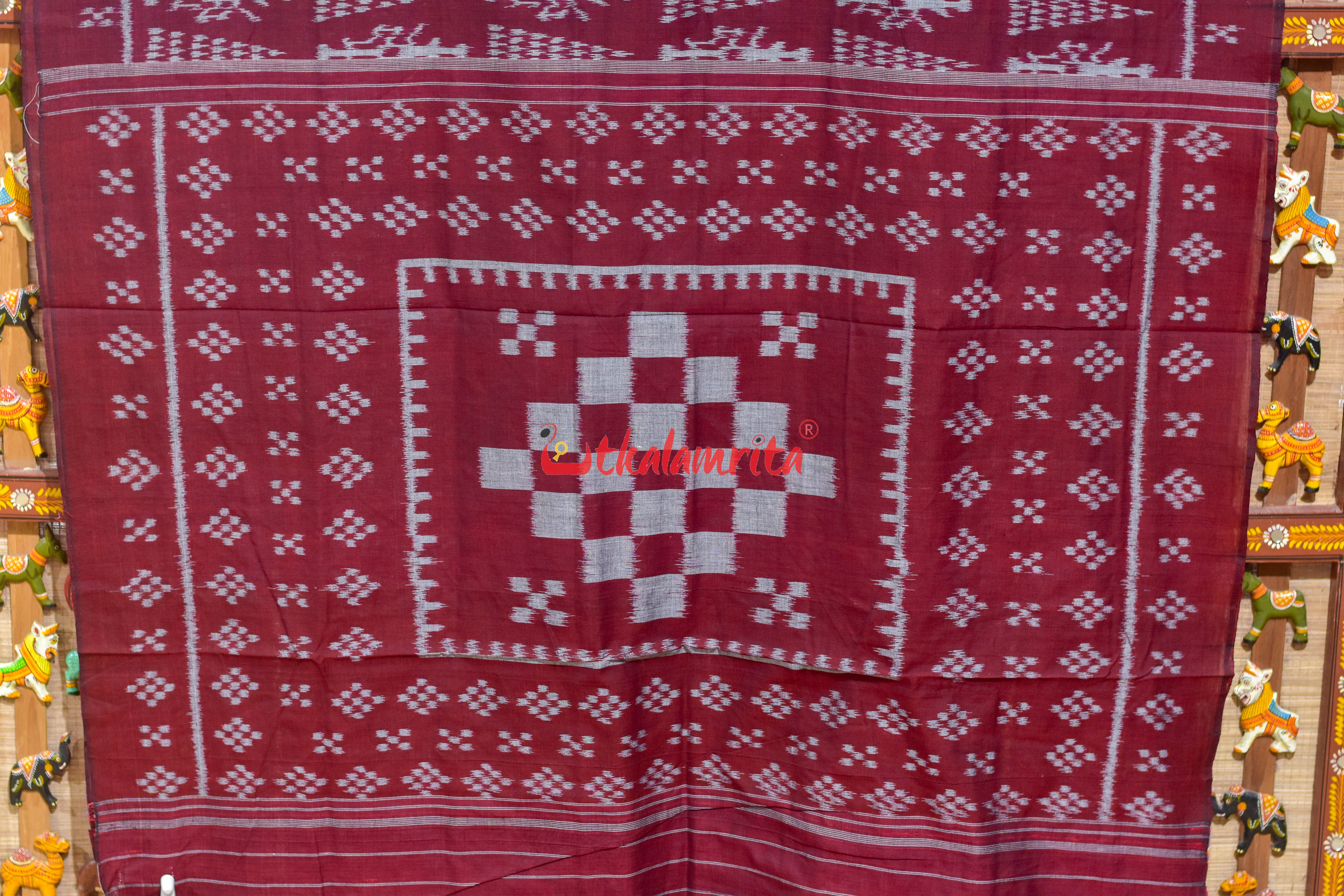 Maroon Thikiri Gacha Design Khandua Cotton Saree