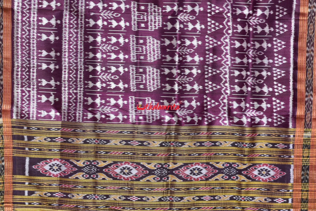 Burgundy Body Chiita Tribals Khandua Silk Saree