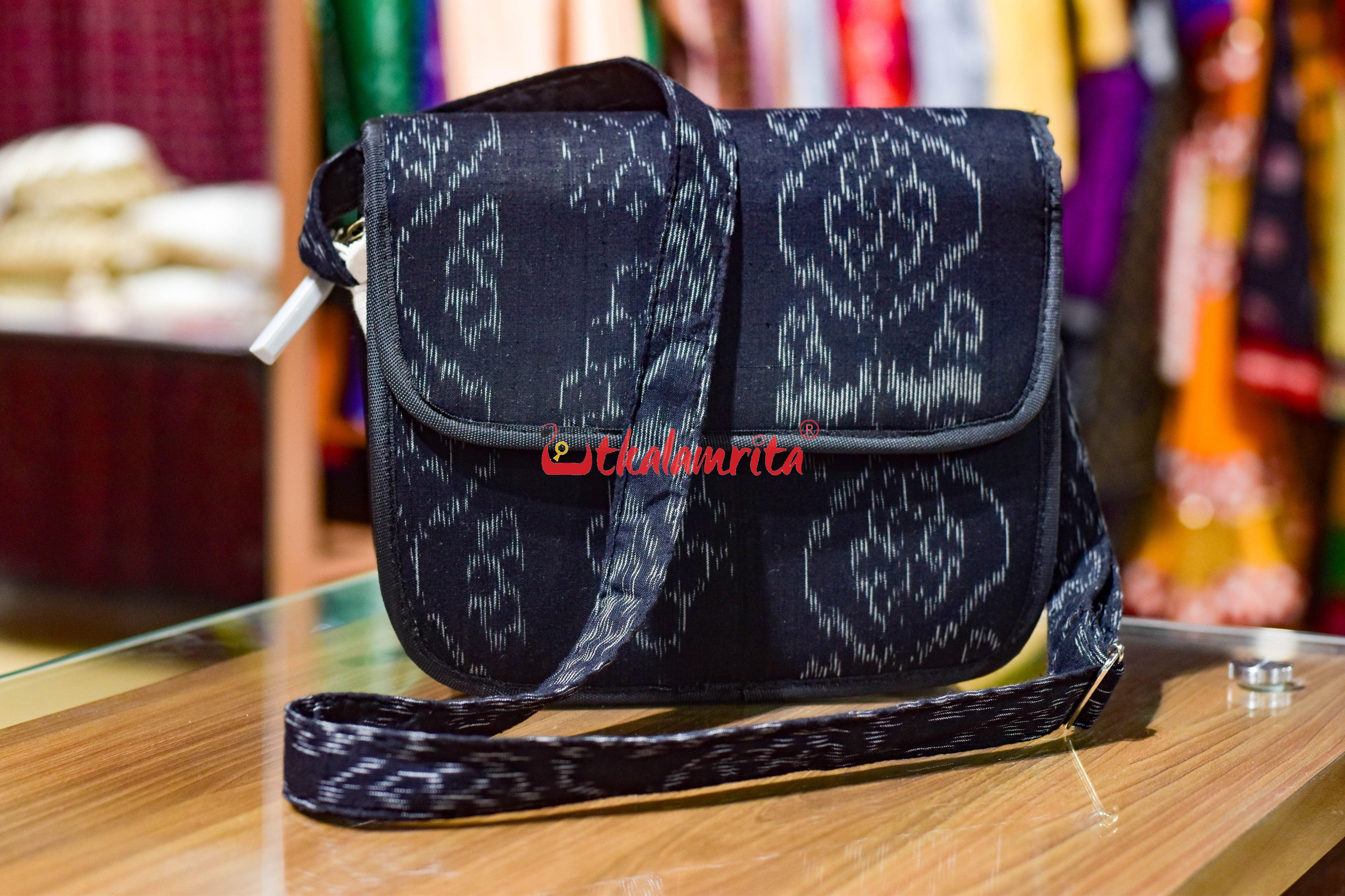 Black Flower Bandha Button Sling Bag