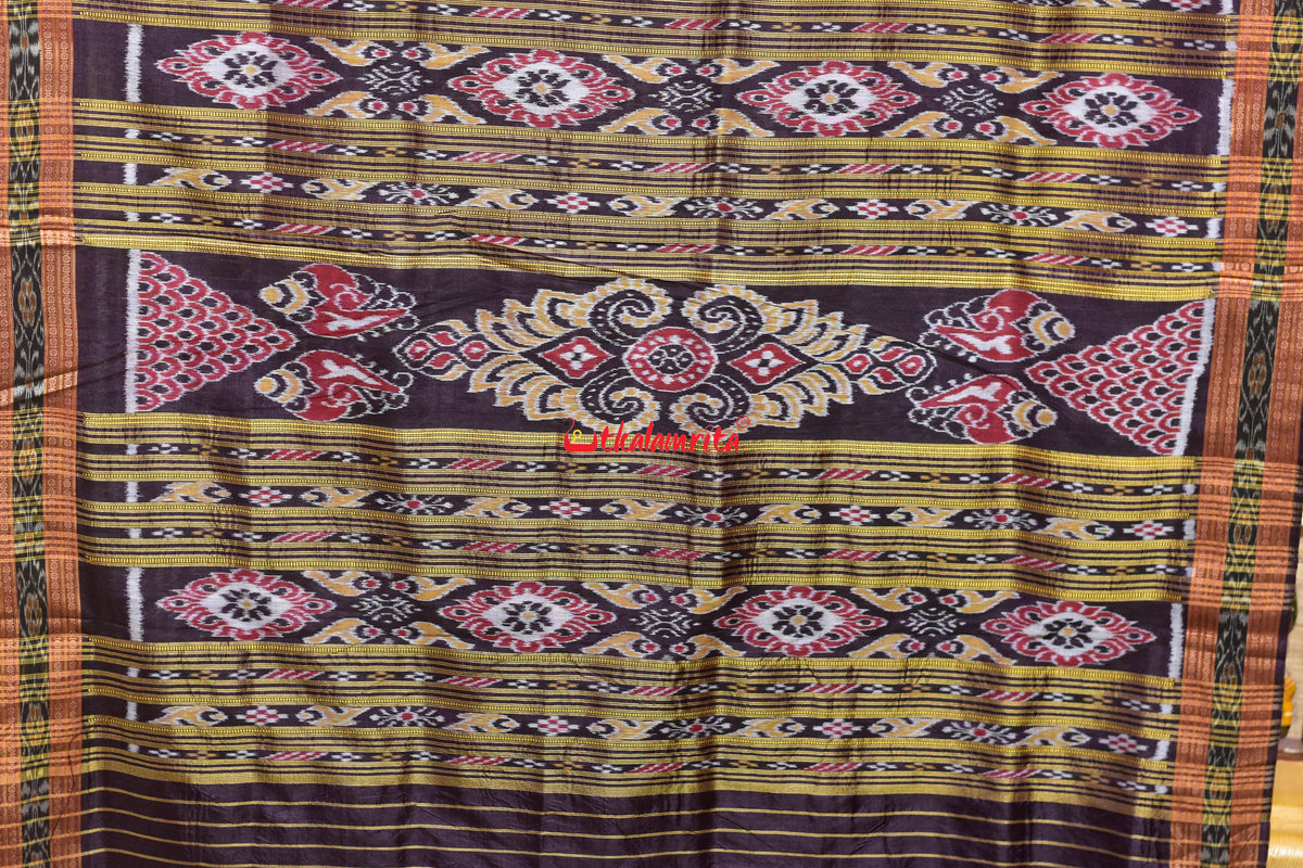 Burgundy Body Chiita Tribals Khandua Silk Saree