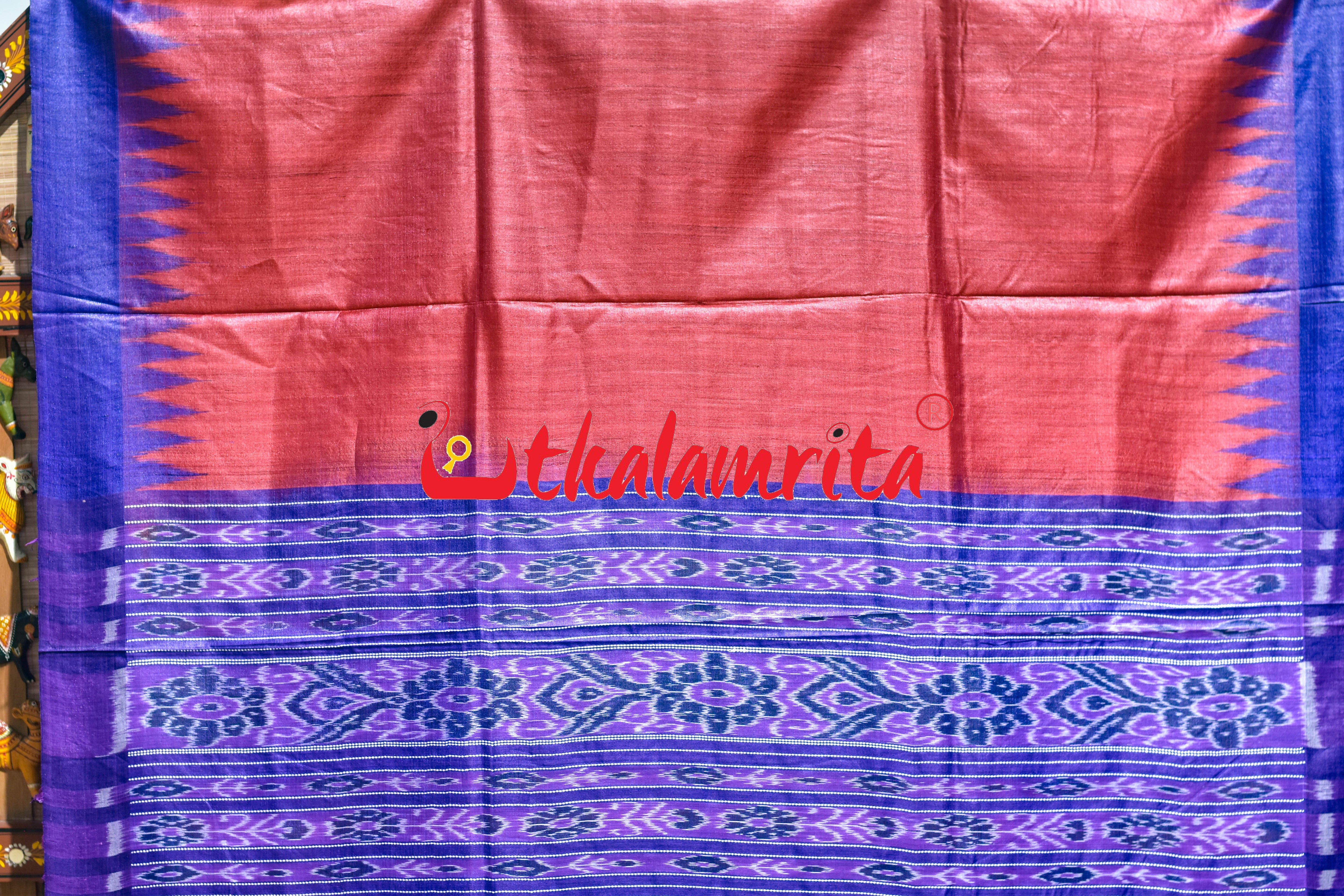 Red Blue Gopalpur Tussar Silk Saree