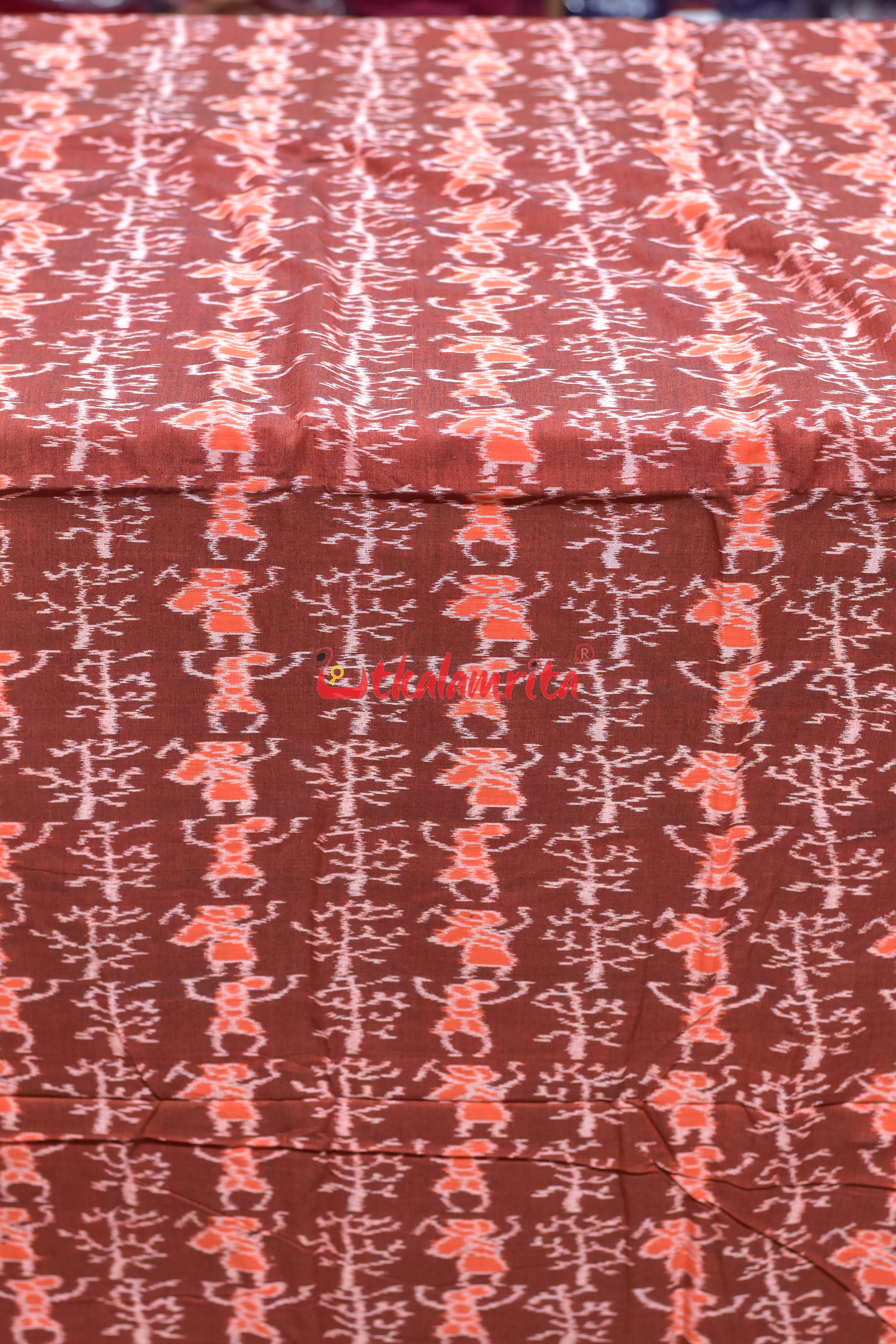 Rust Orange Tribals & Tree Sambalpuri Cotton (Fabric)