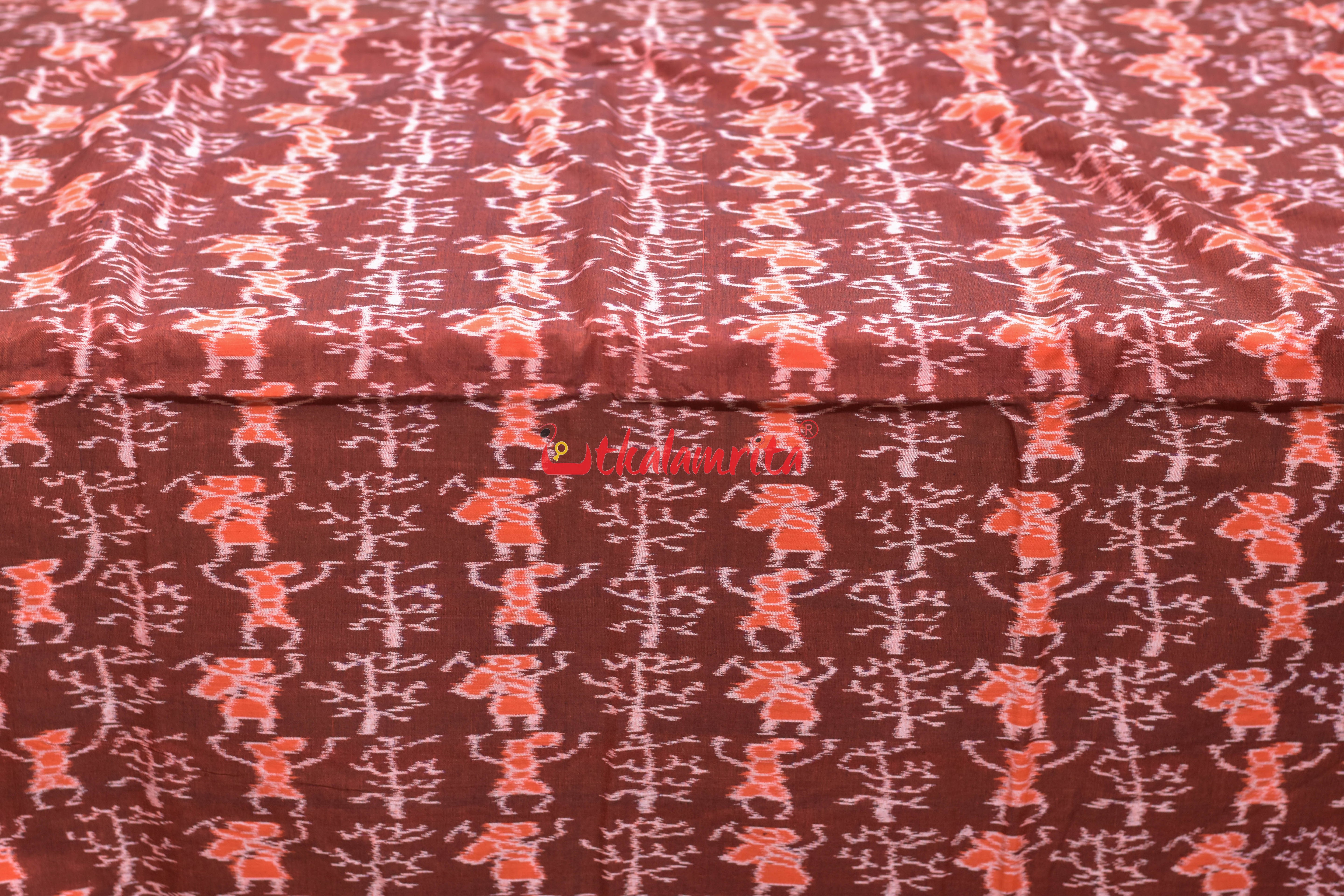 Rust Orange Tribals & Tree Sambalpuri Cotton (Fabric)