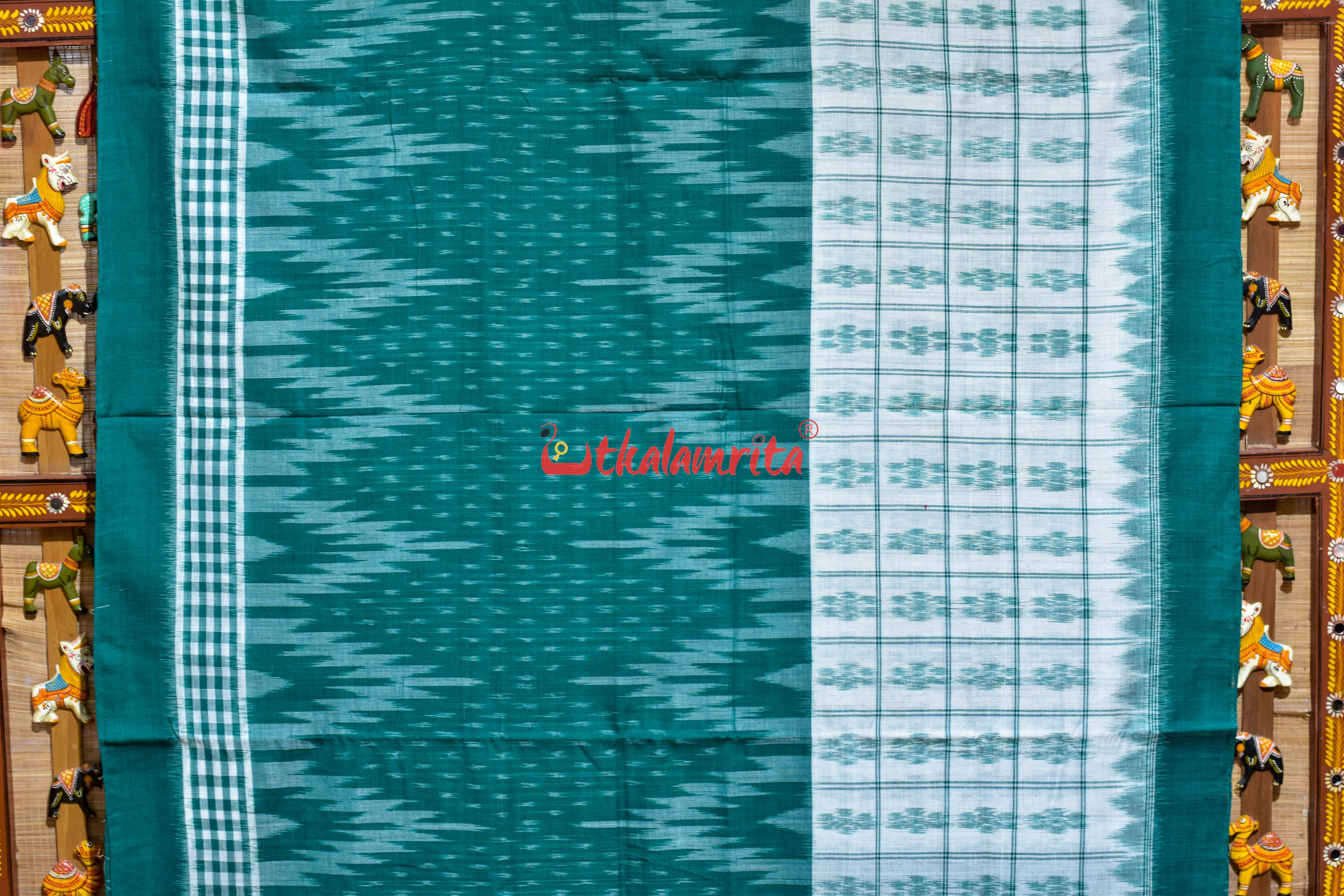 Special kargil Green White Khandua Cotton Saree