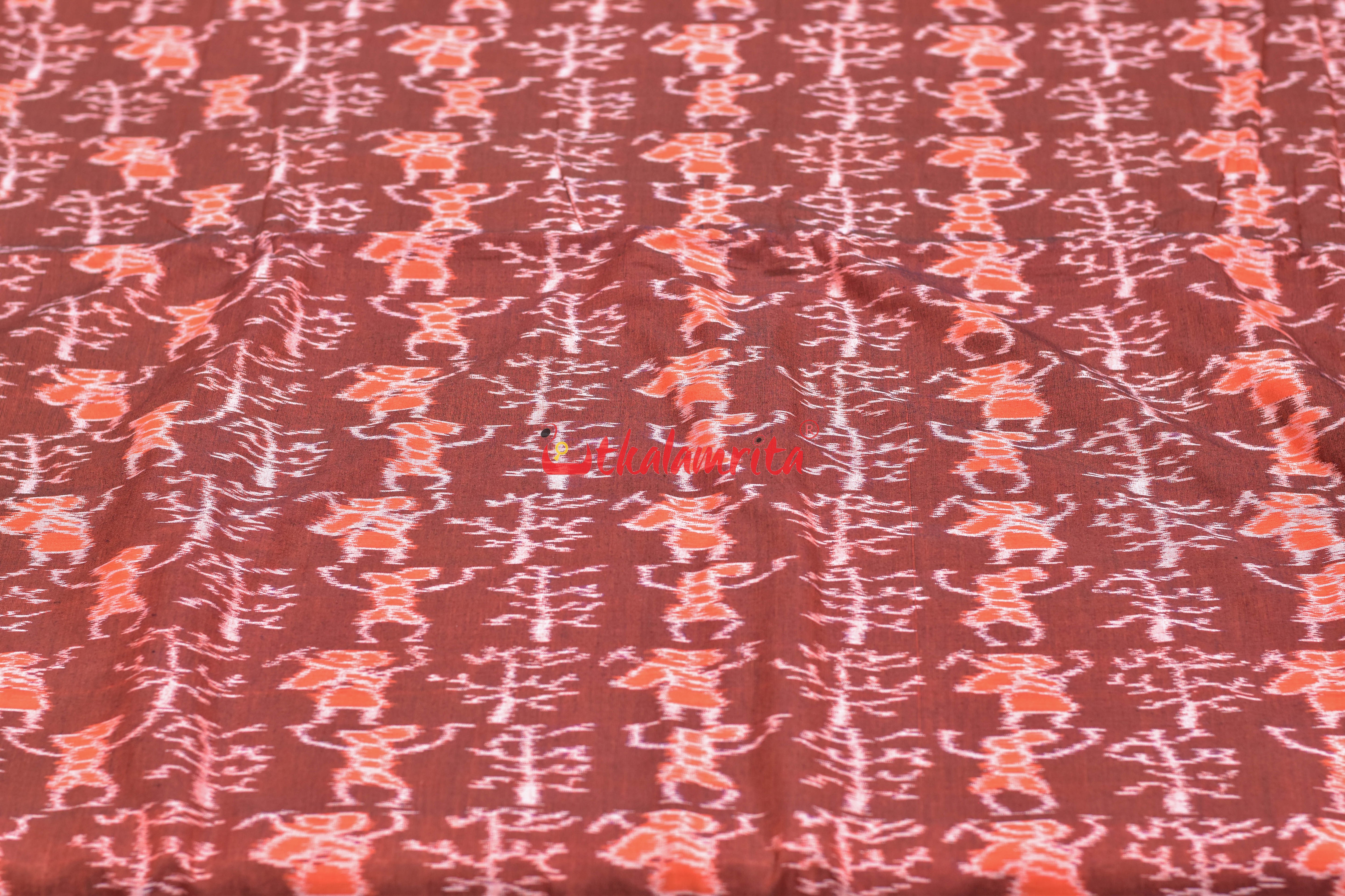 Rust Orange Tribals & Tree Sambalpuri Cotton (Fabric)