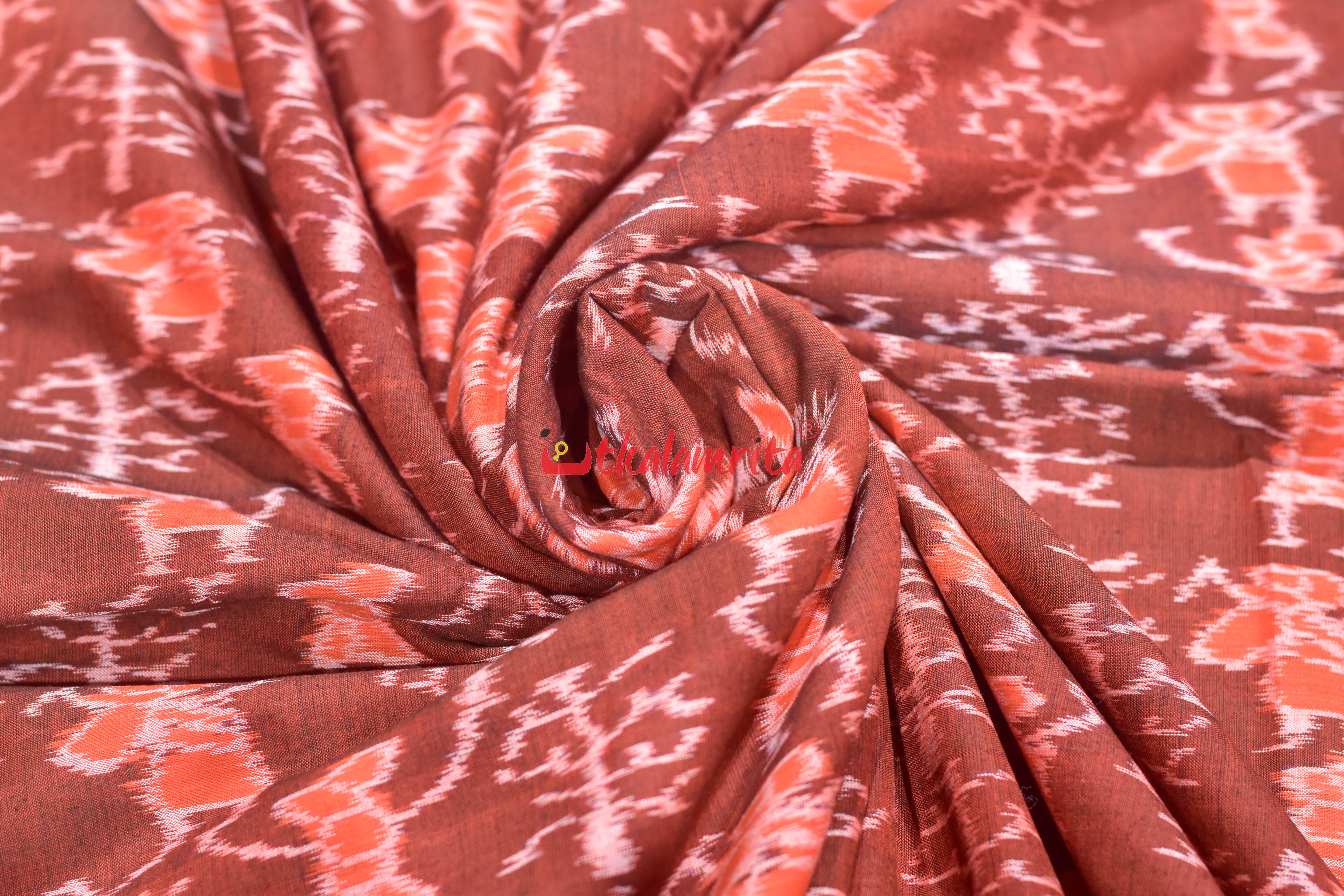 Rust Orange Tribals & Tree Sambalpuri Cotton (Fabric)