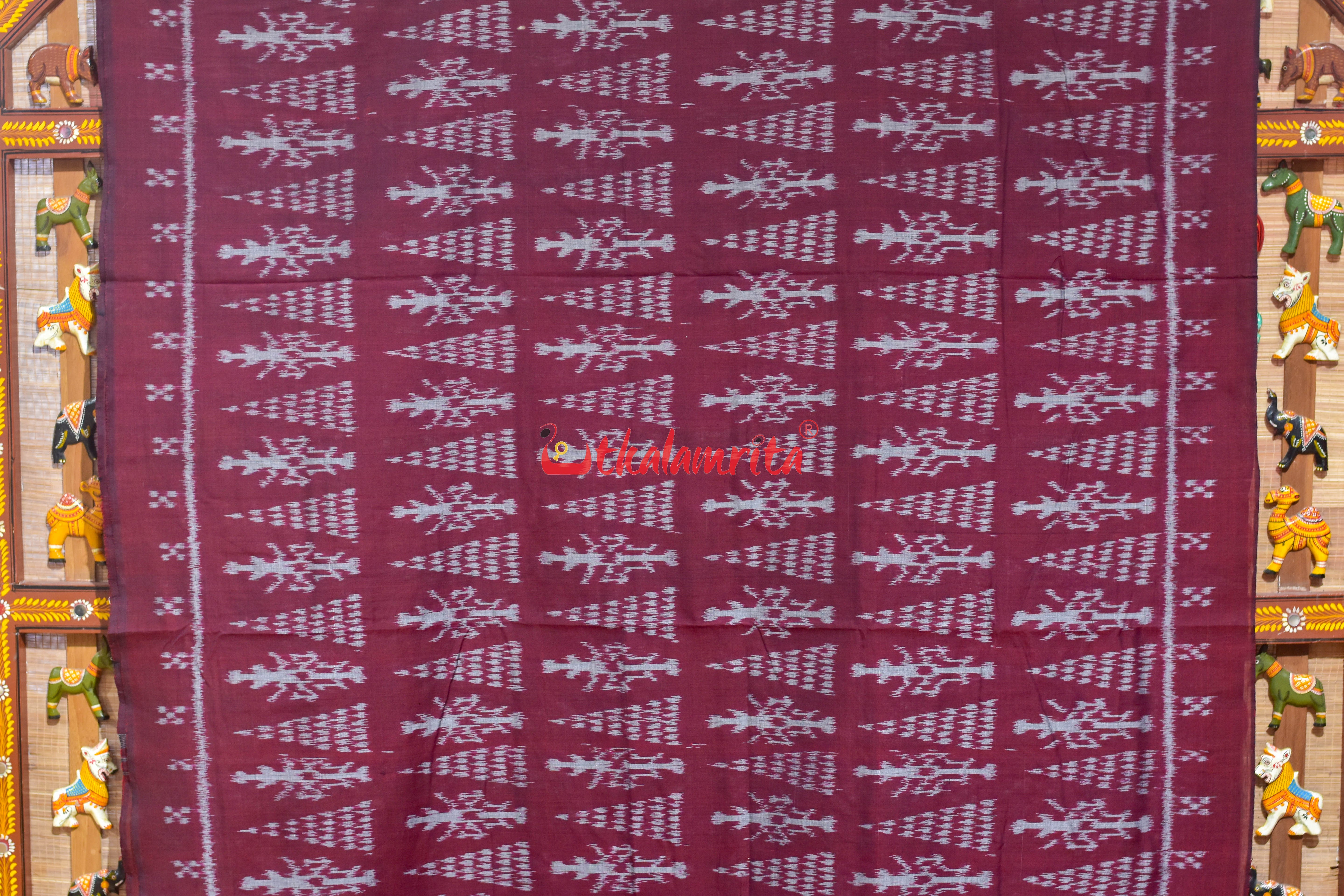 Maroon Thikiri Gacha Design Khandua Cotton Saree