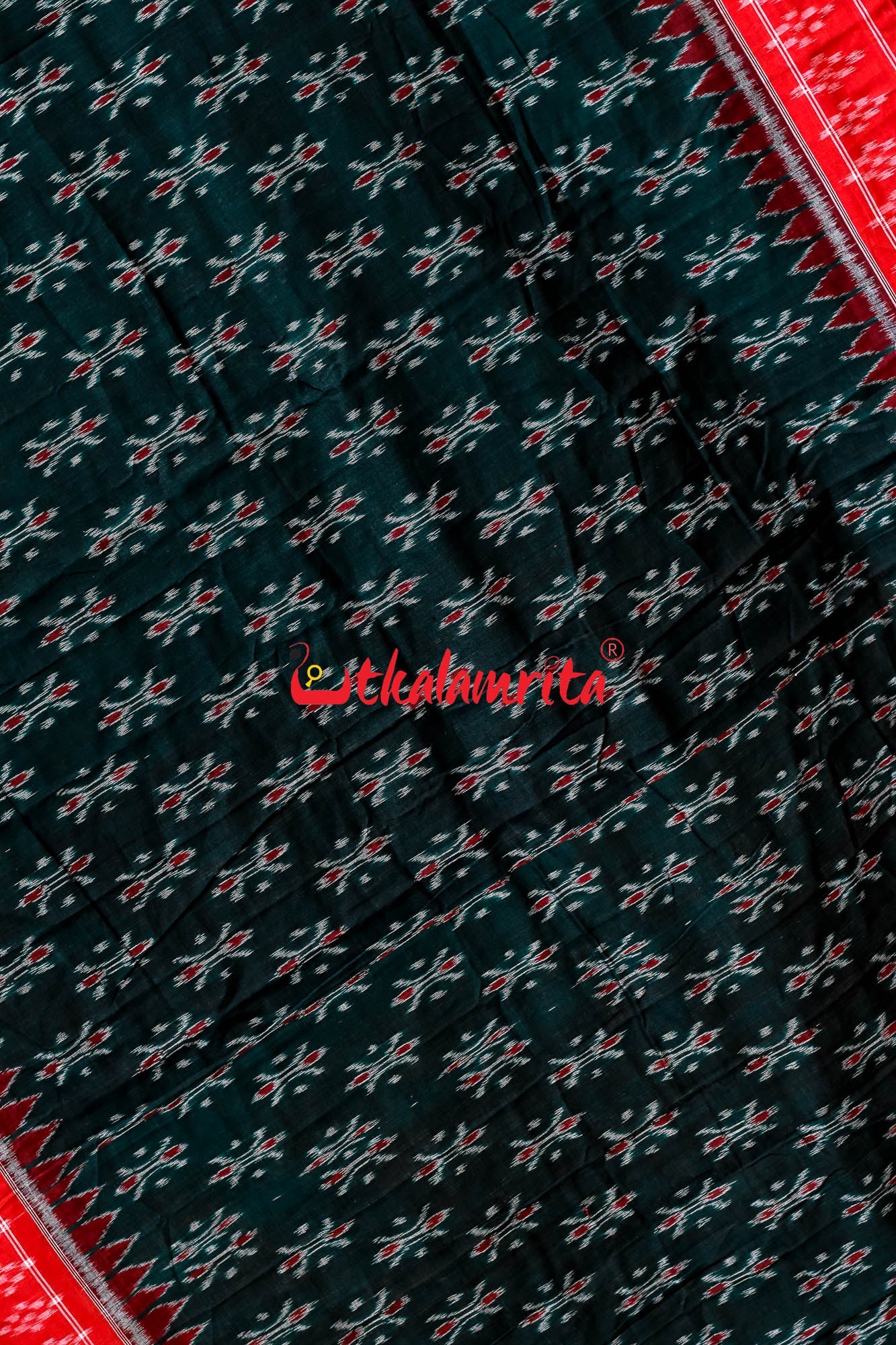 Bottle Green Damru Khandua Pasapali Border Cotton Saree