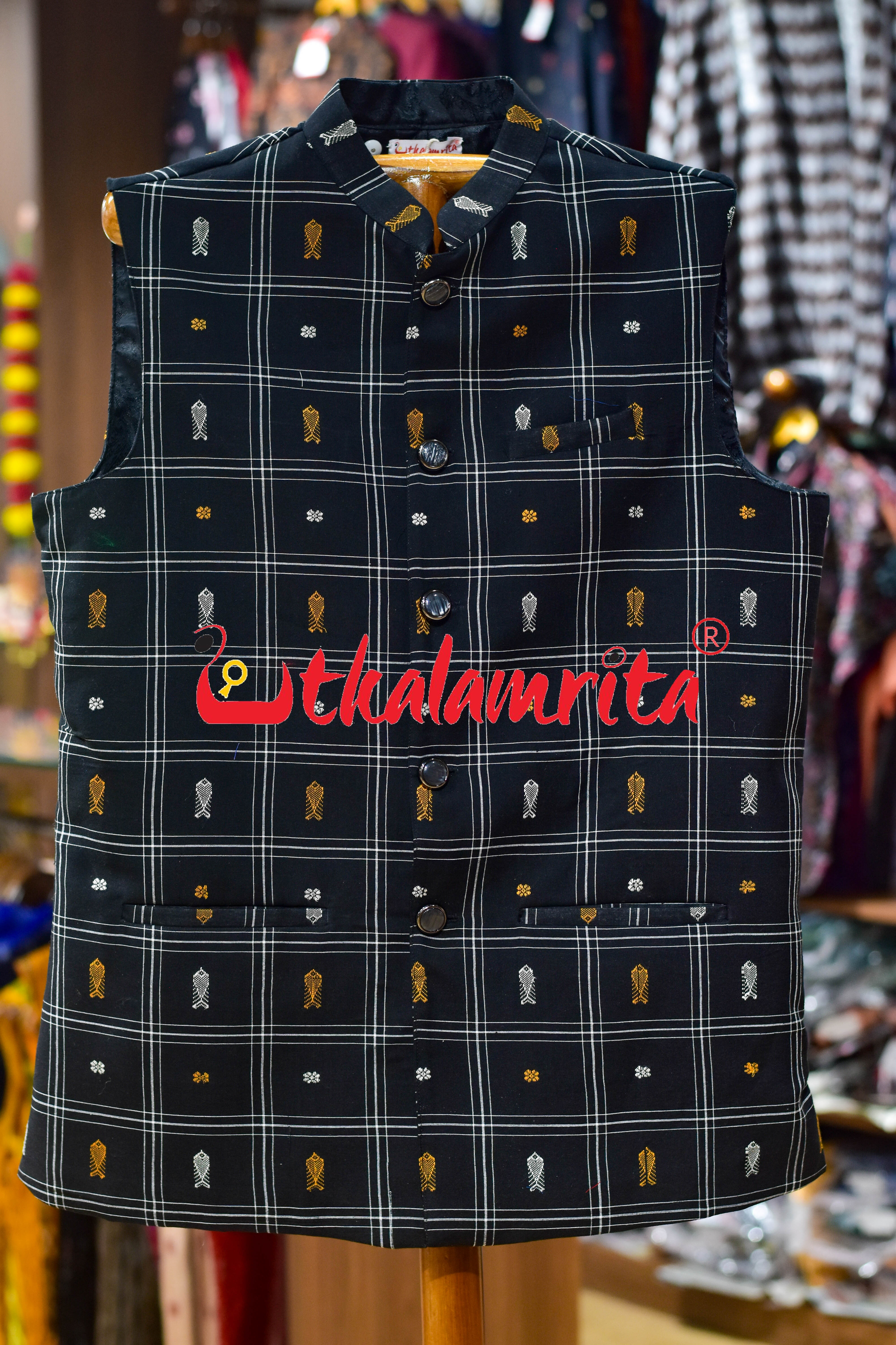 Black White Lines Fish Buti (Modi Jacket)