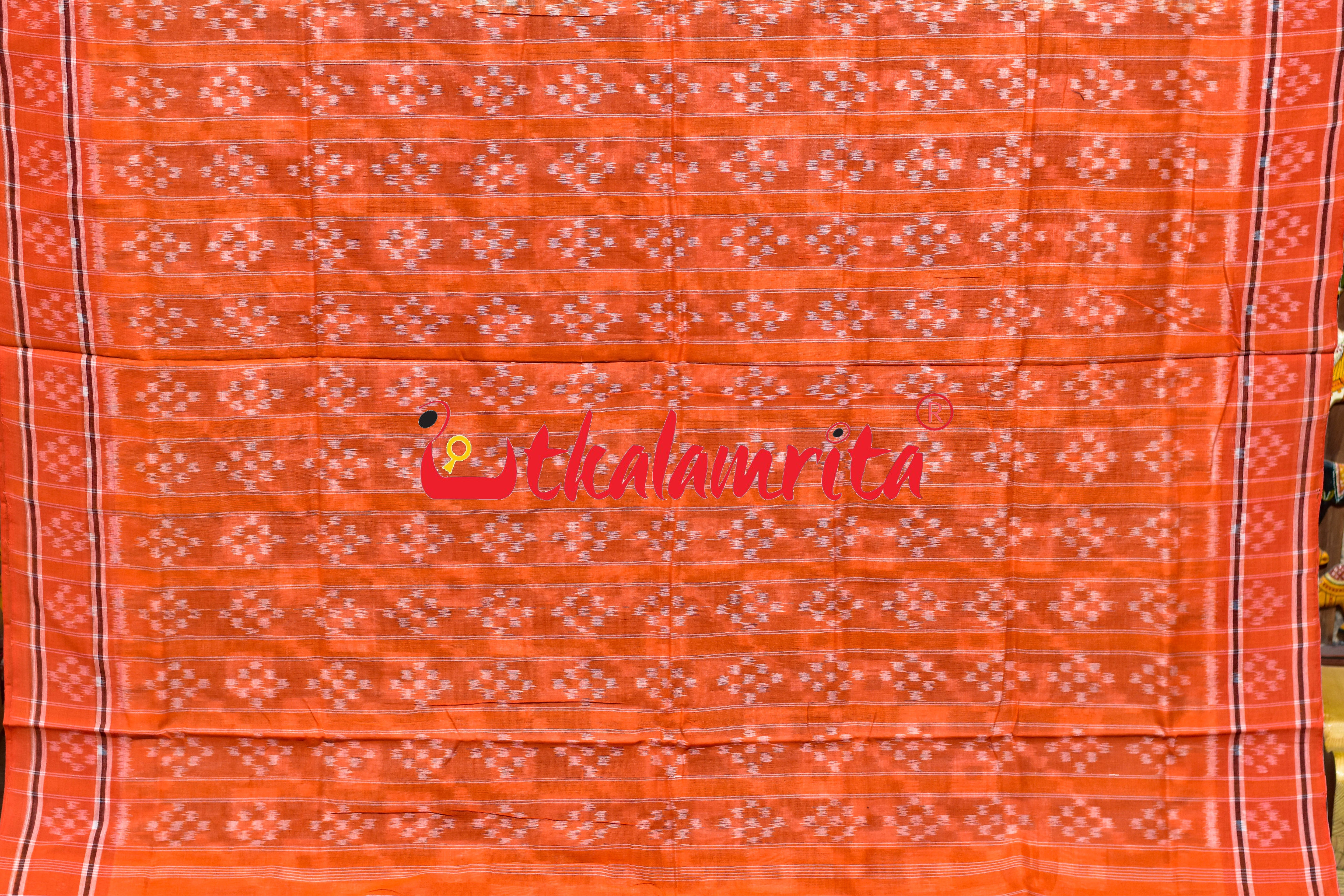 Green with Orange Border Single Pasapali Khandua Cotton Saree