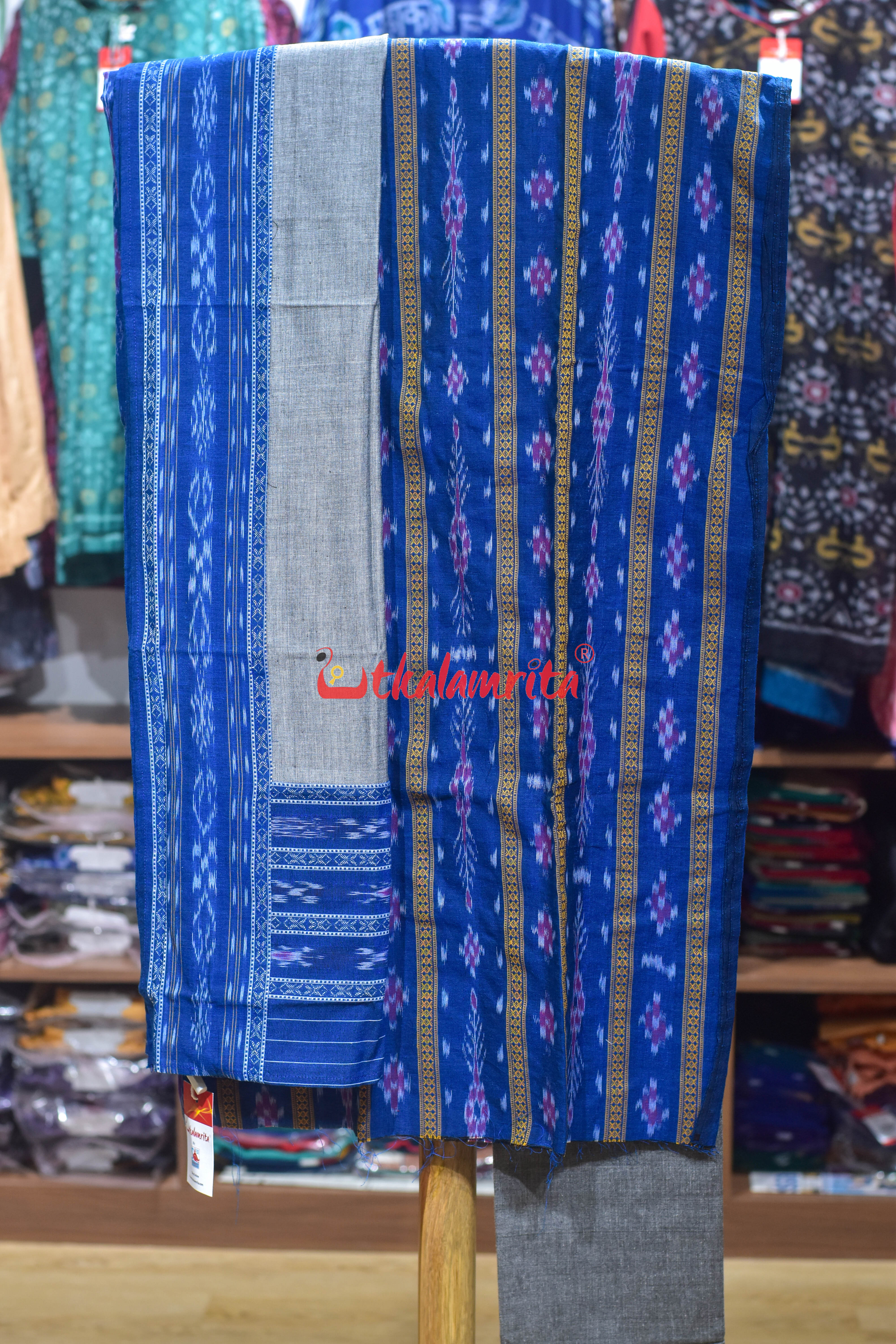 Teal Blue with Grey Pasapali Long Flower Dress Set