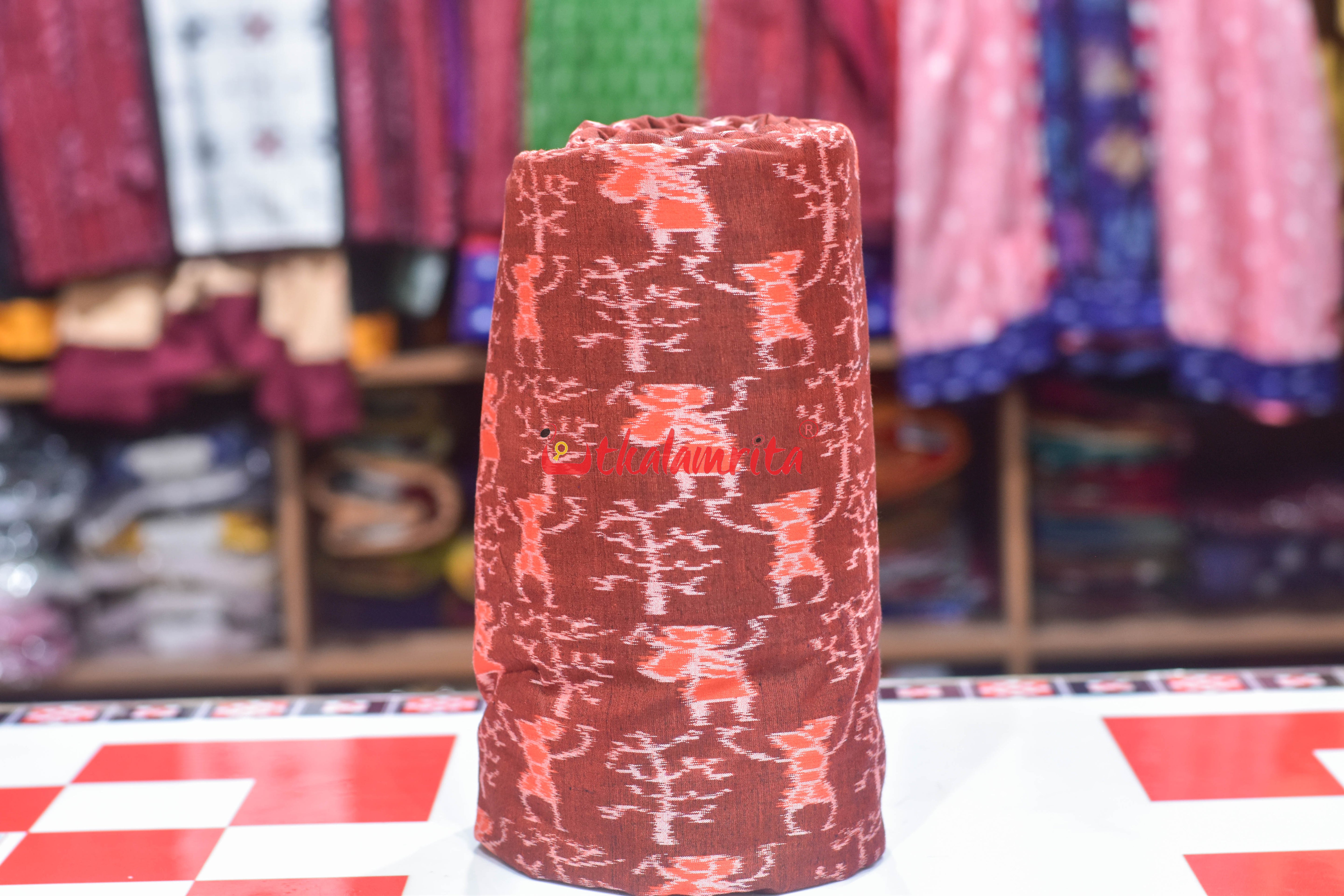 Rust Orange Tribals & Tree Sambalpuri Cotton (Fabric)