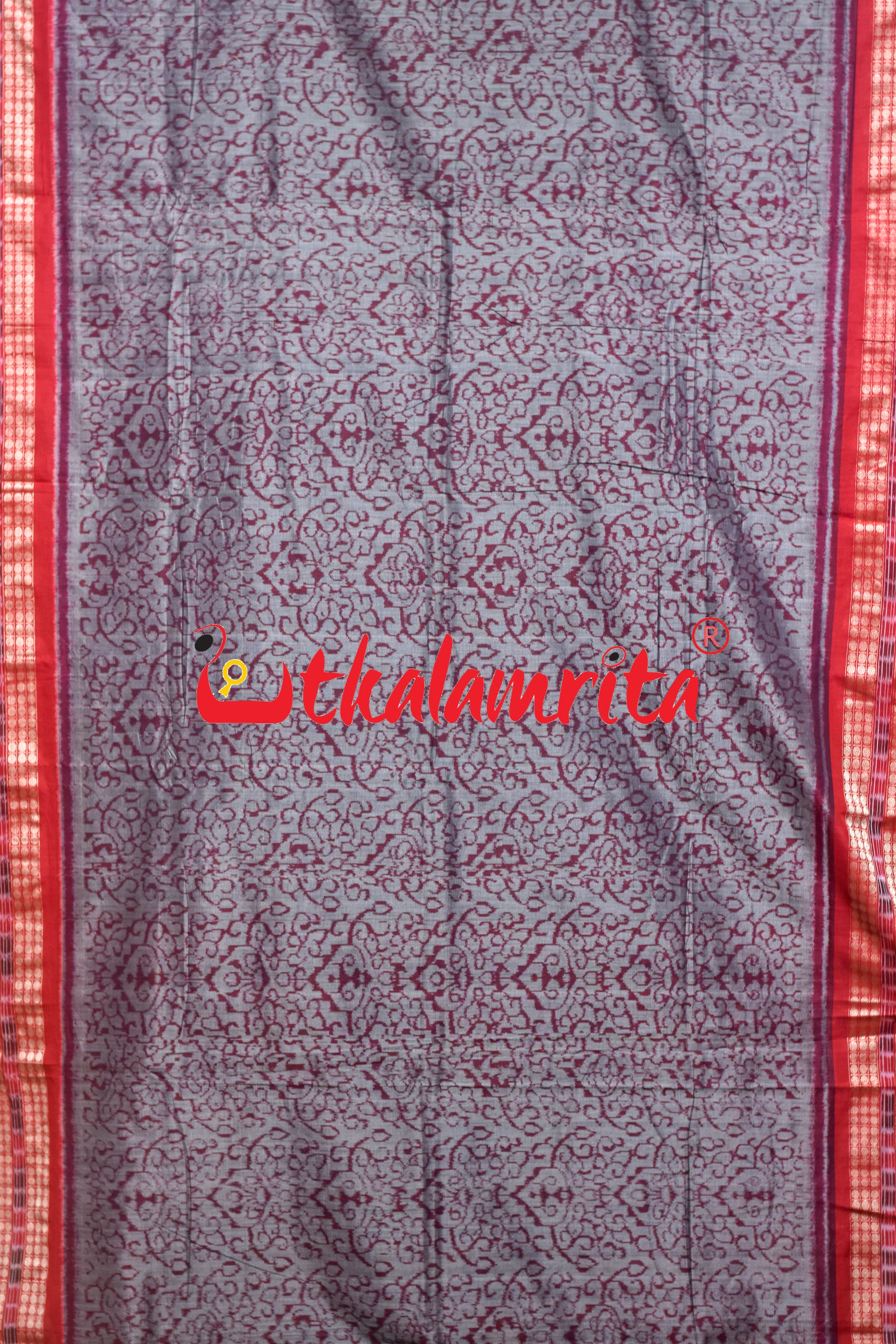 Grey Red Tribal Sambalpuri Cotton Saree