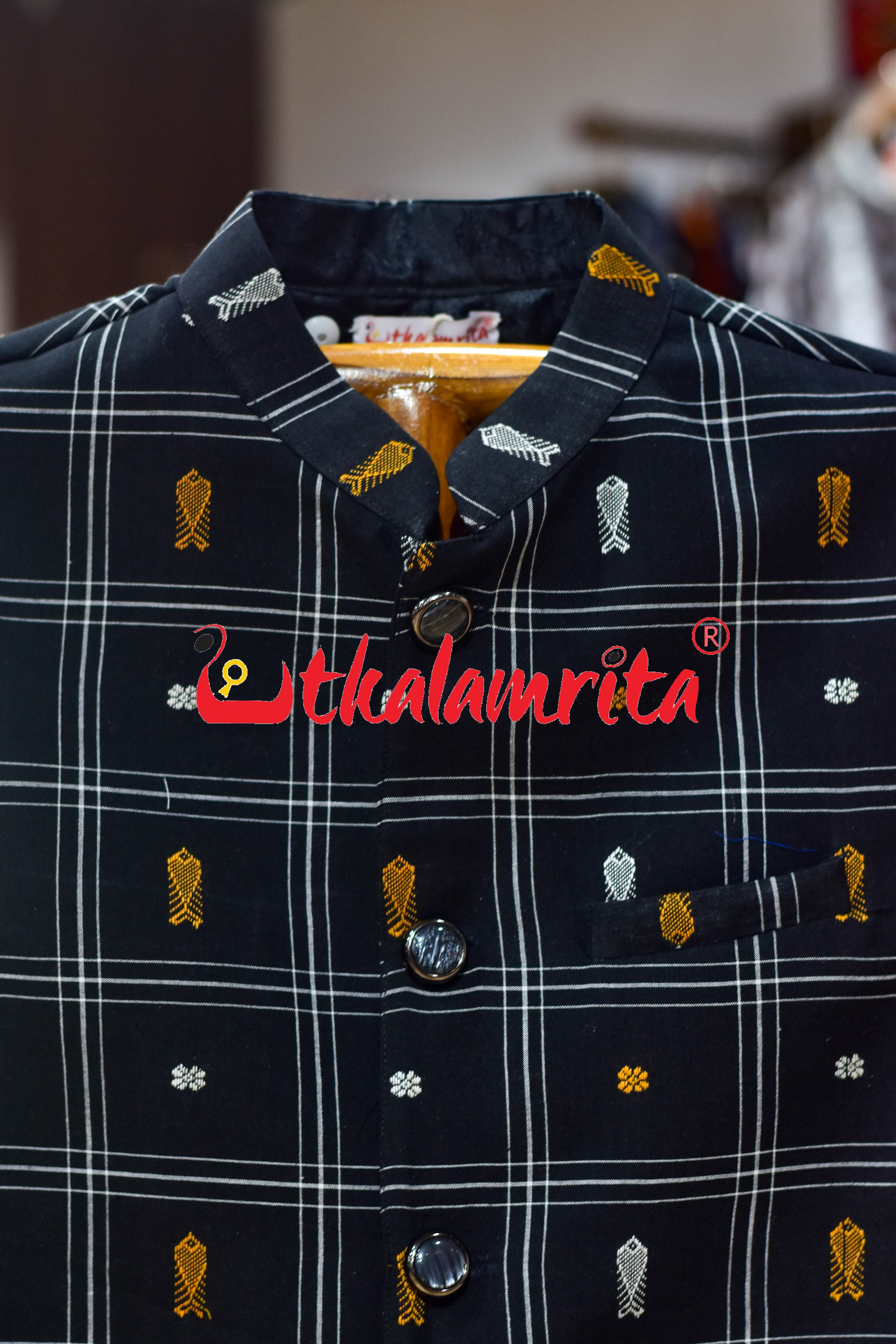 Black White Lines Fish Buti (Modi Jacket)