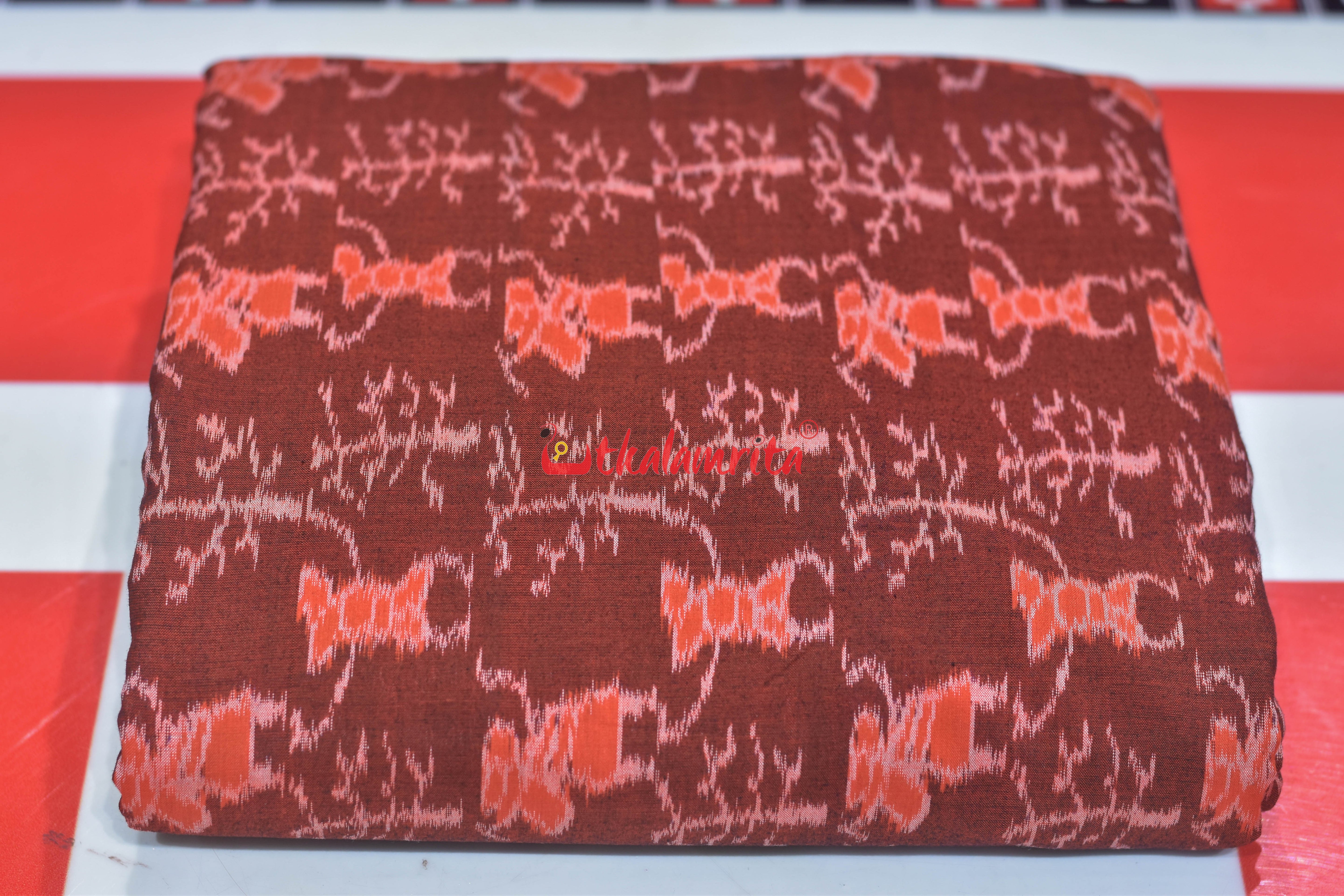 Rust Orange Tribals & Tree Sambalpuri Cotton (Fabric)