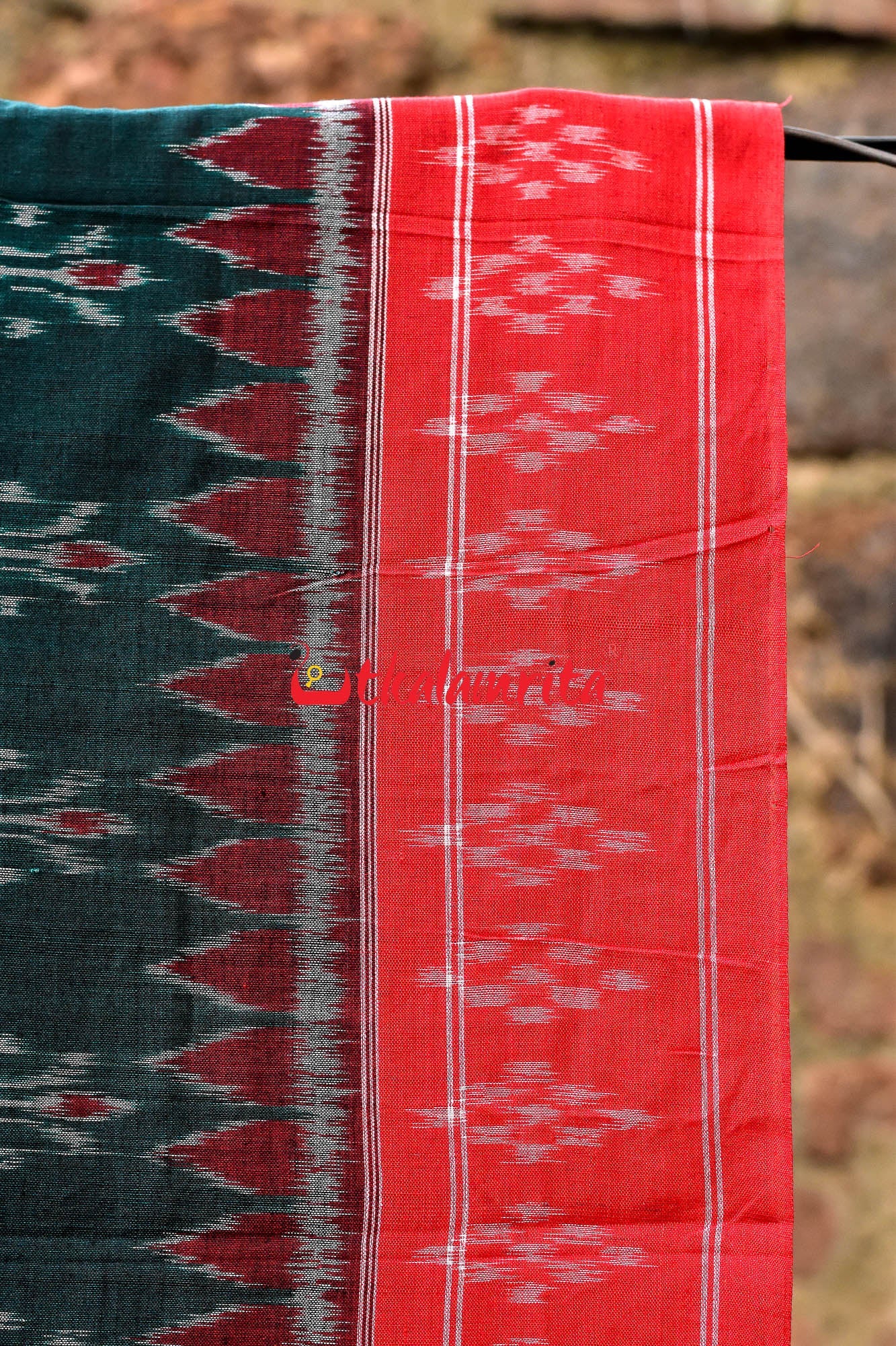 Bottle Green Damru Khandua Pasapali Border Cotton Saree