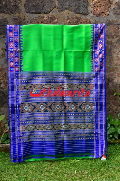 Leaf Green Purple Pink Double Border Pasapali Khandua Silk Saree