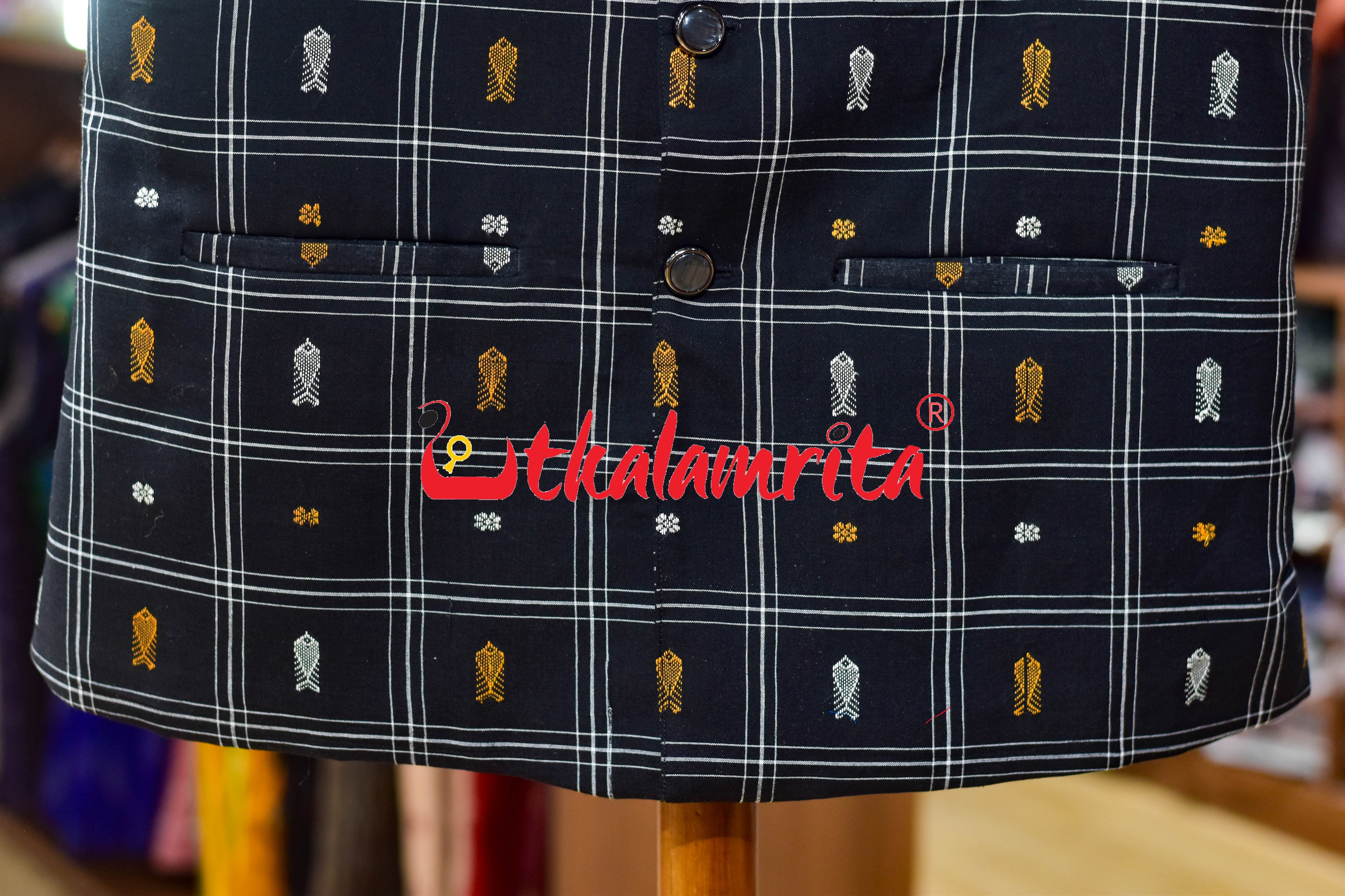 Black White Lines Fish Buti (Modi Jacket)