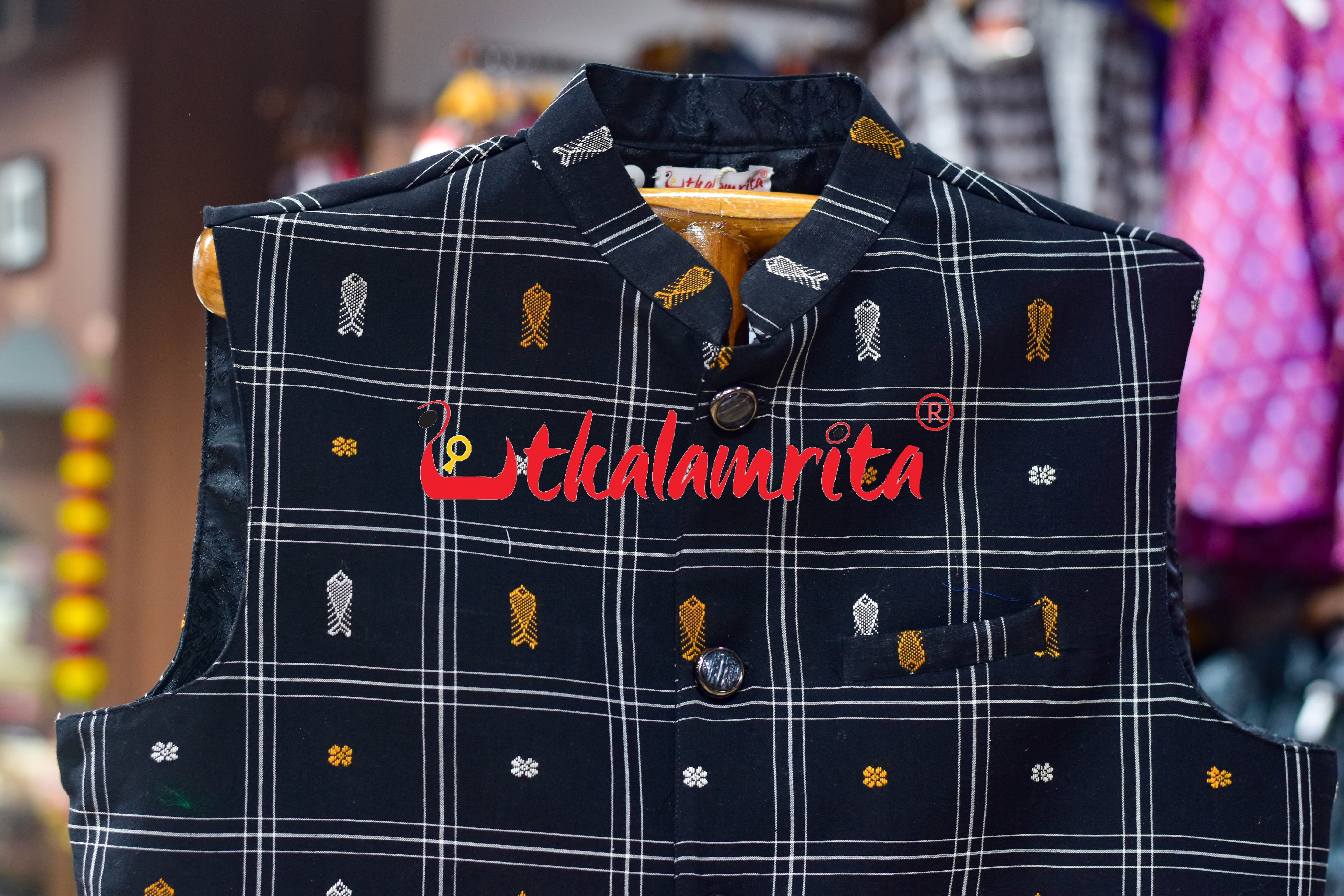 Black White Lines Fish Buti (Modi Jacket)