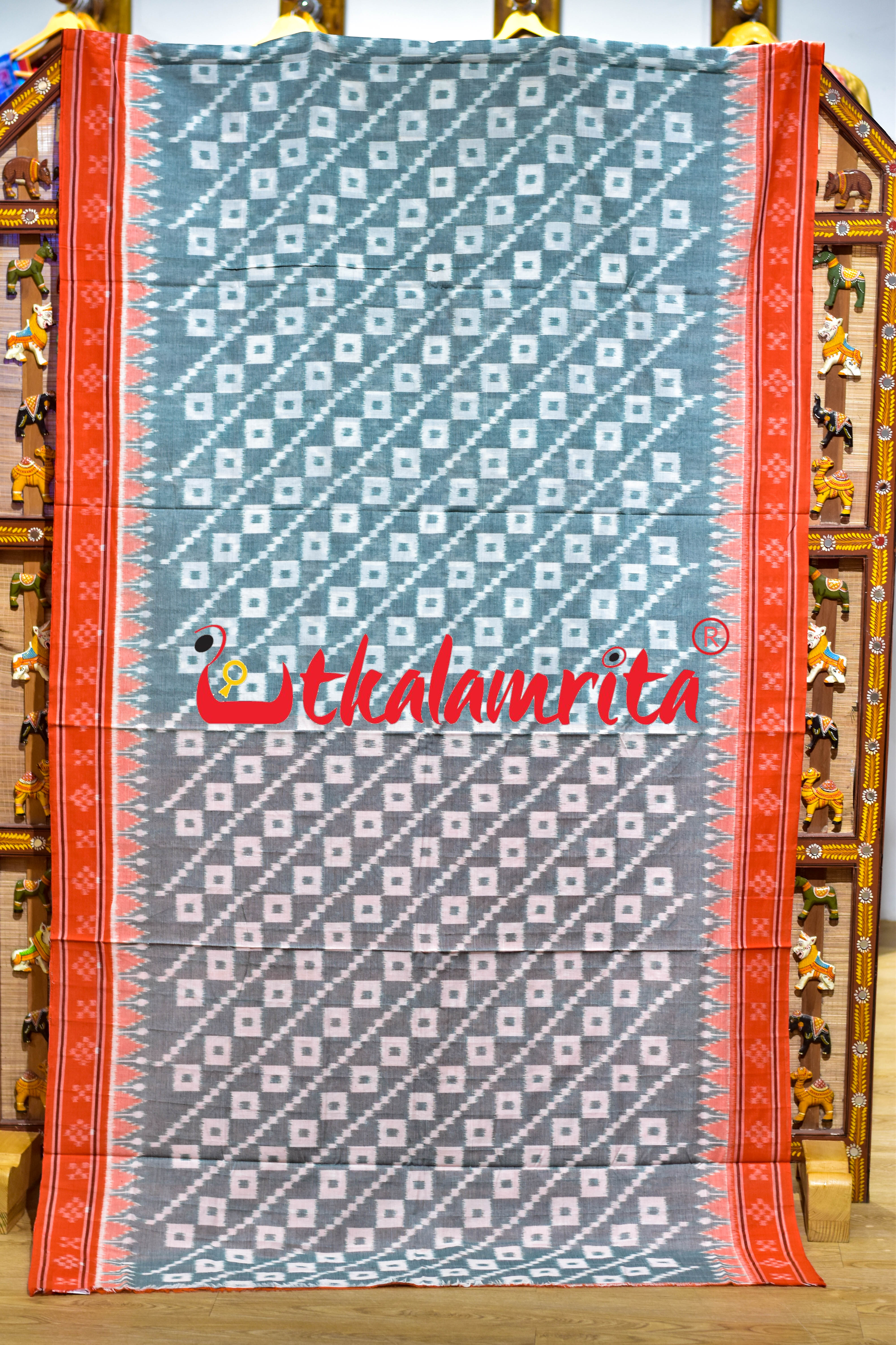 Green with Orange Border Single Pasapali Khandua Cotton Saree