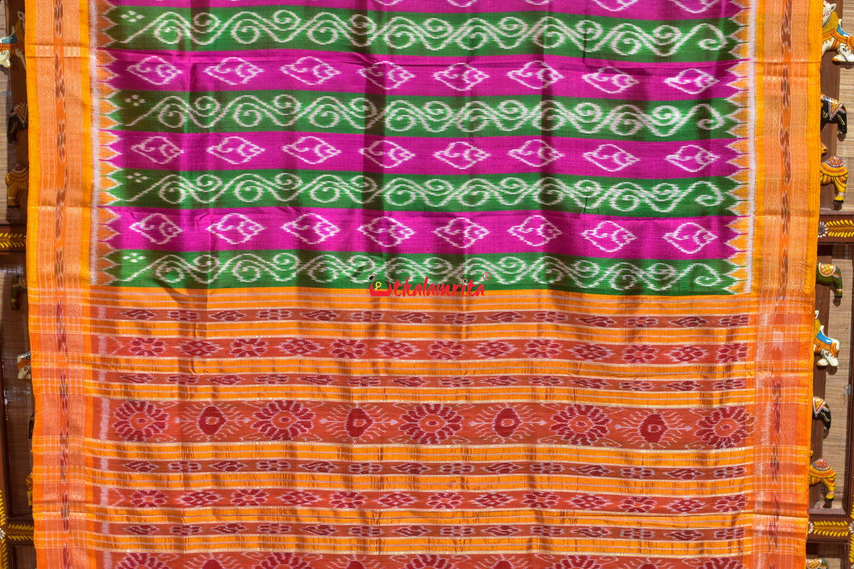 Pink Green Sankha Lata Khandua Silk Saree