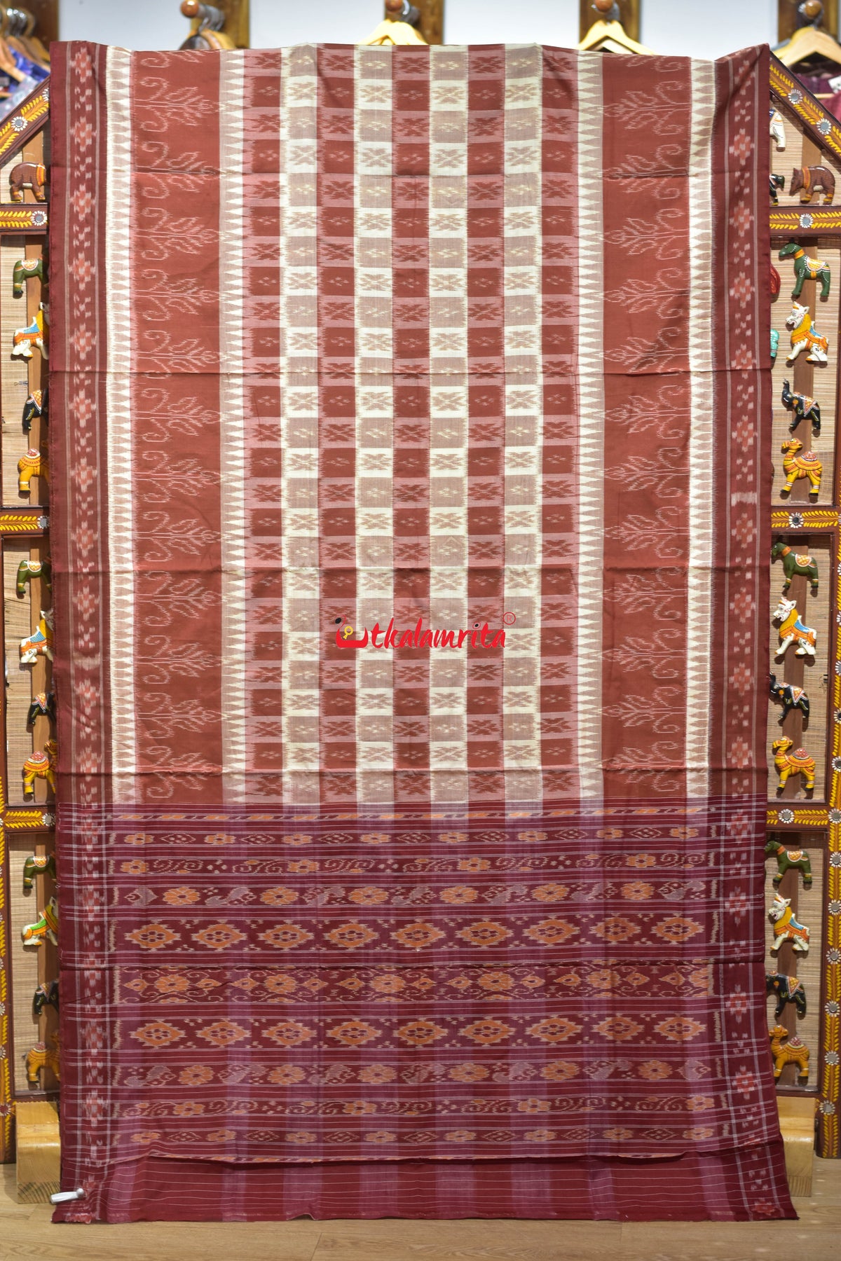 Rust Cream Hycco Khandua Cotton Saree