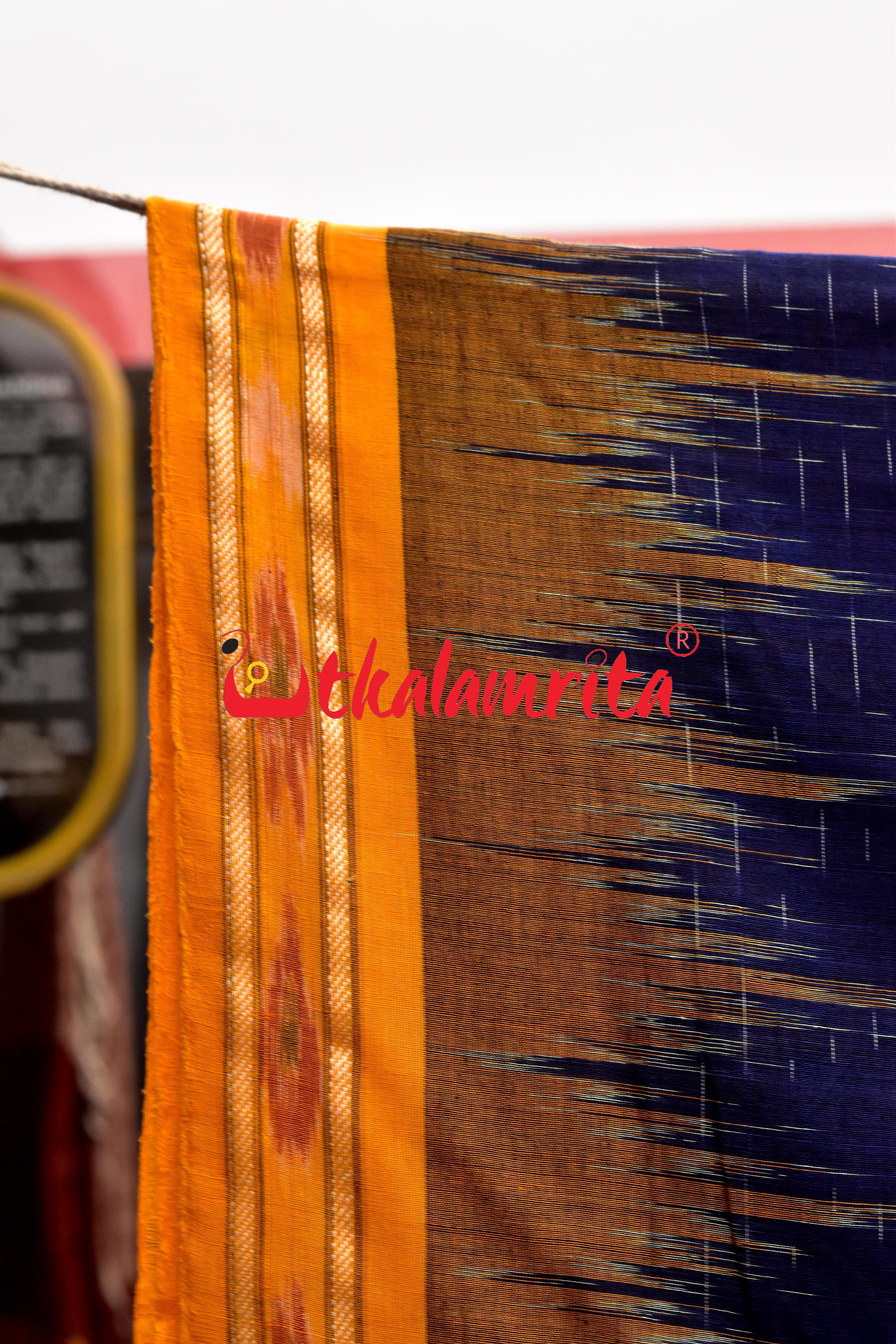 Navy Blue Yellow Jharana Khandua Cotton Saree