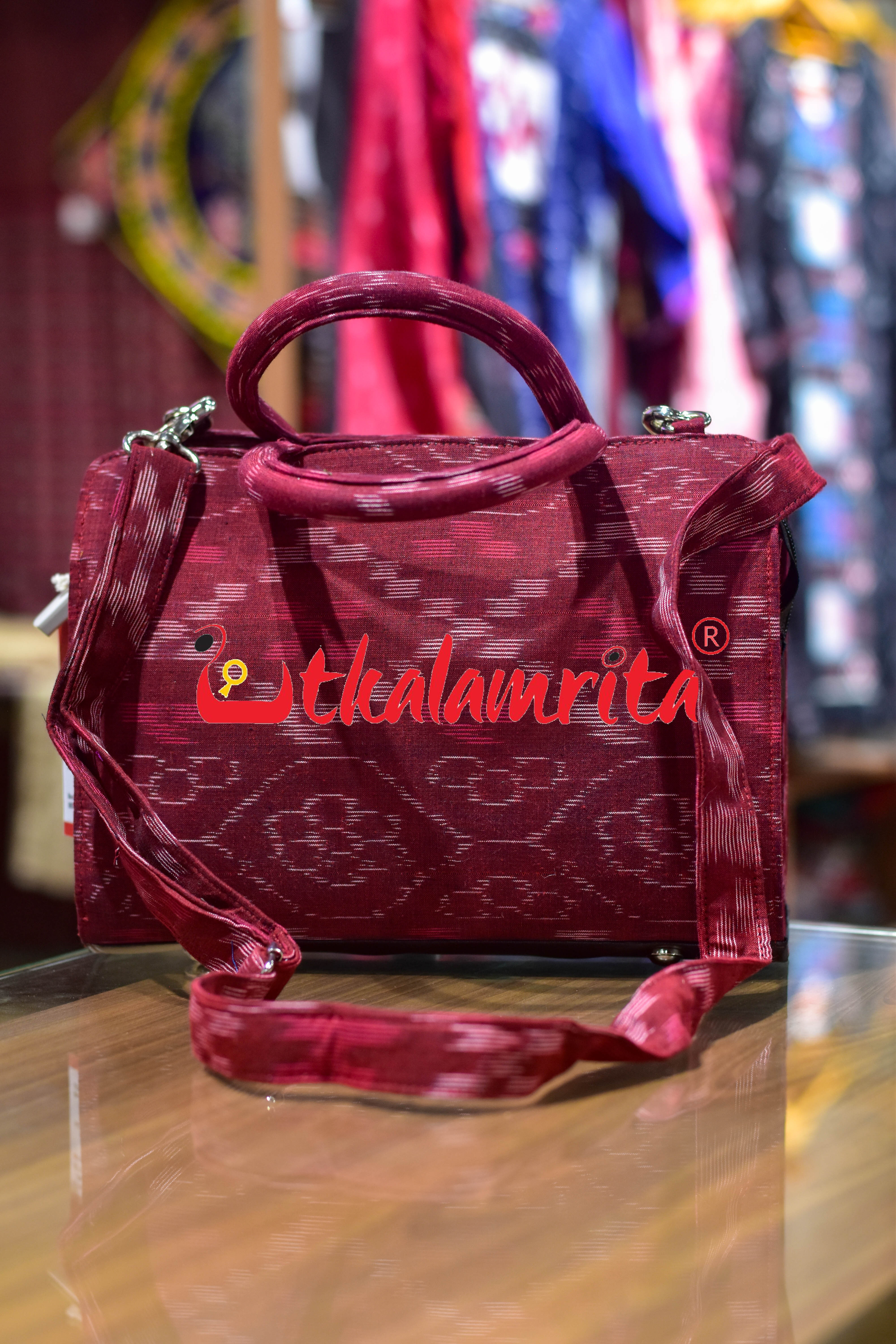 Maroon Tetris Medium Vanity Bag