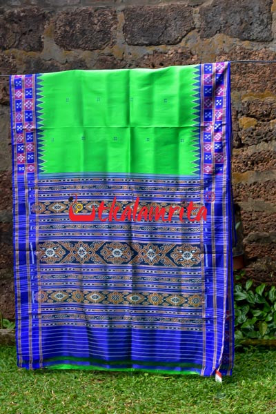 Leaf Green Purple Pink Double Border Pasapali Khandua Silk Saree
