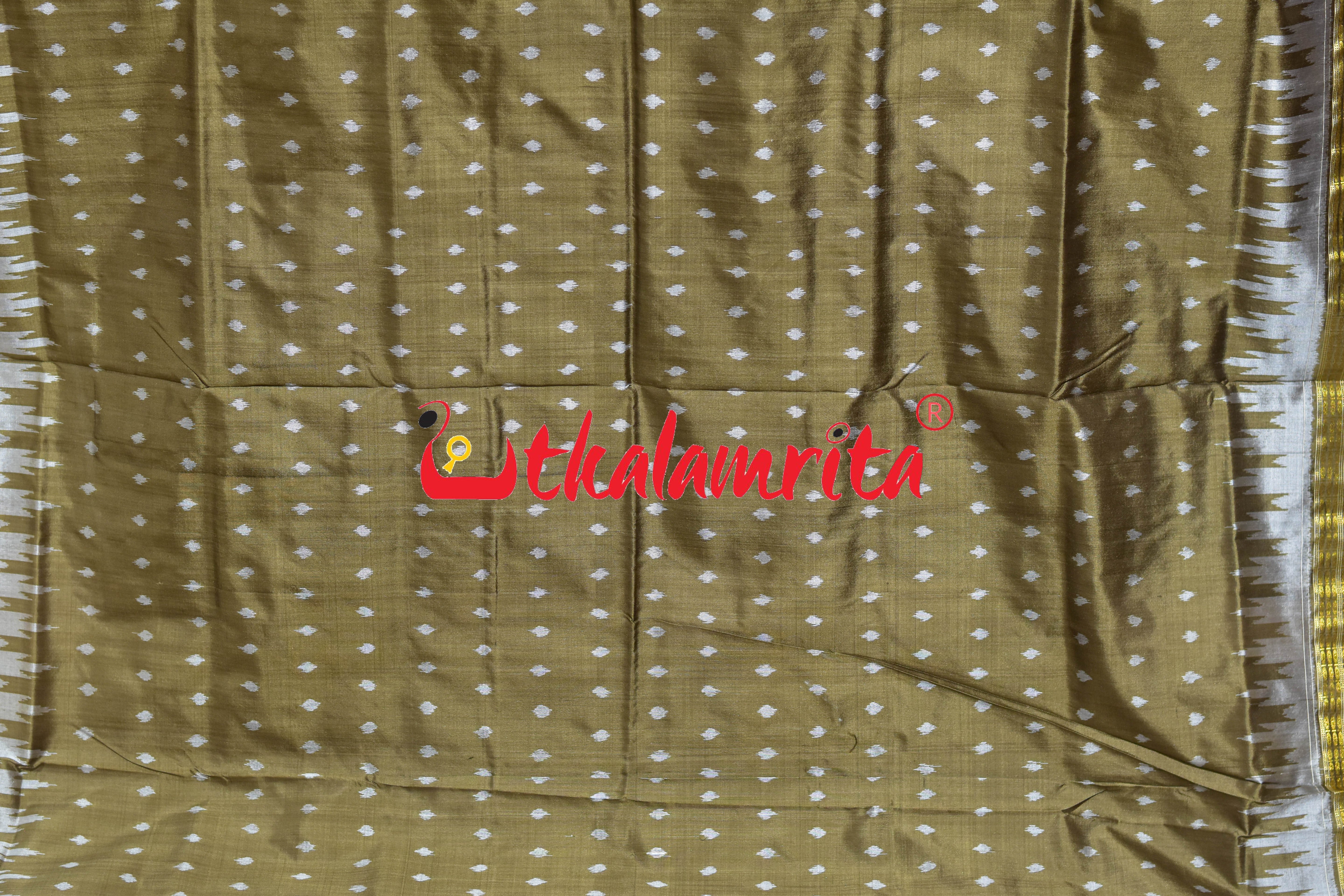 Olive Green Half Tissue Harapa Design Sambalpuri Silk Saree
