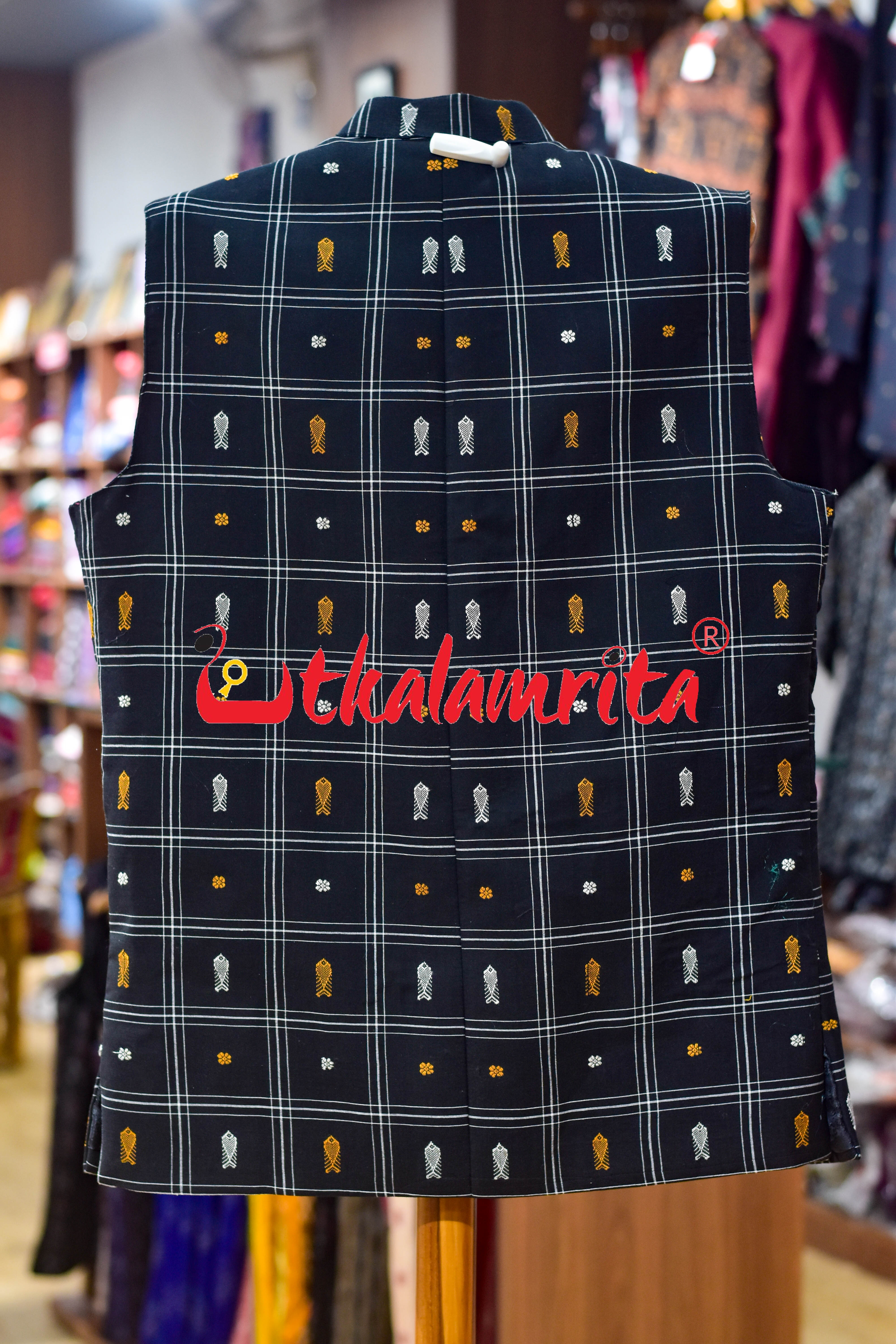 Black White Lines Fish Buti (Modi Jacket)