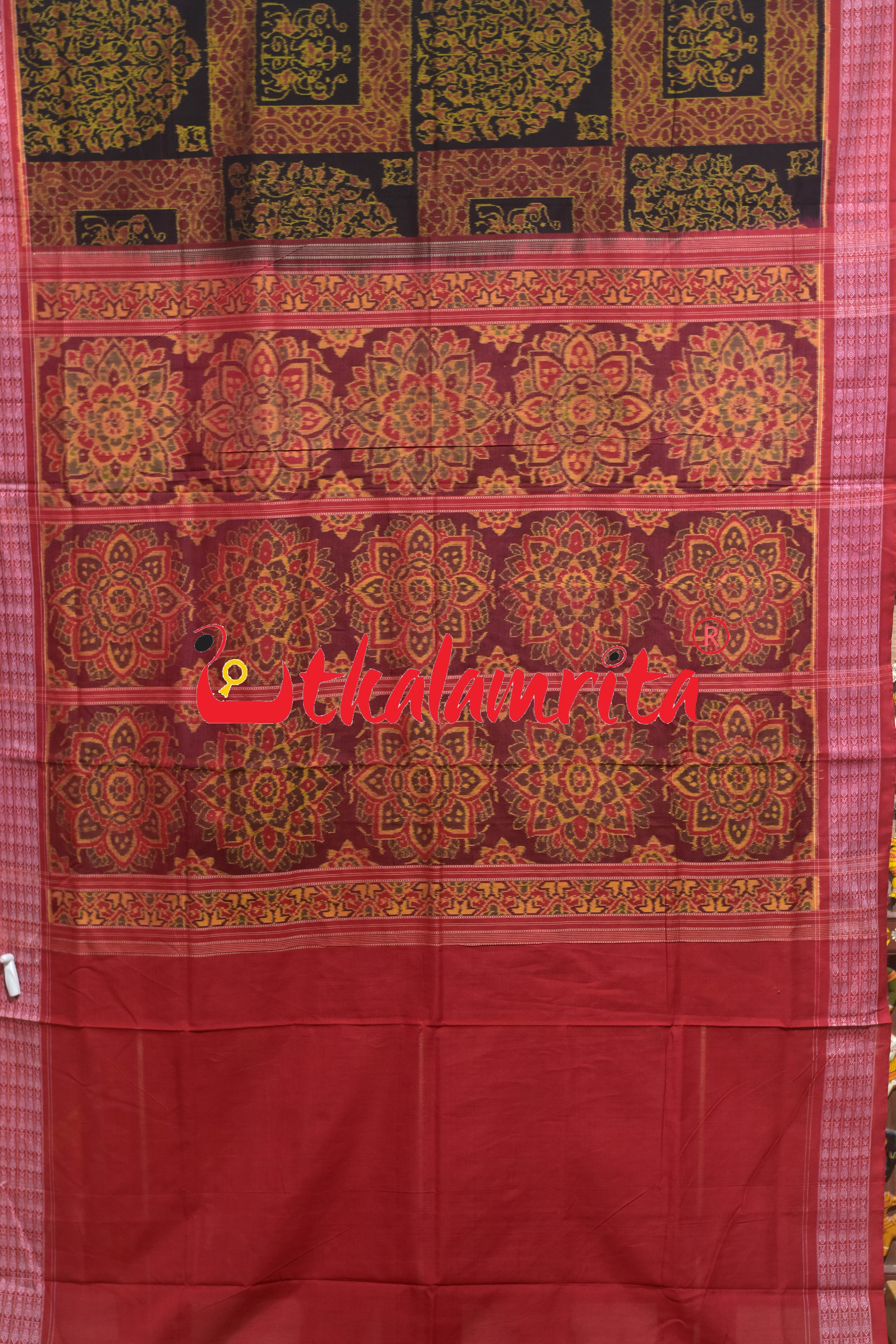 Tree of Life Black Red Tribal Sambalpuri Cotton Saree