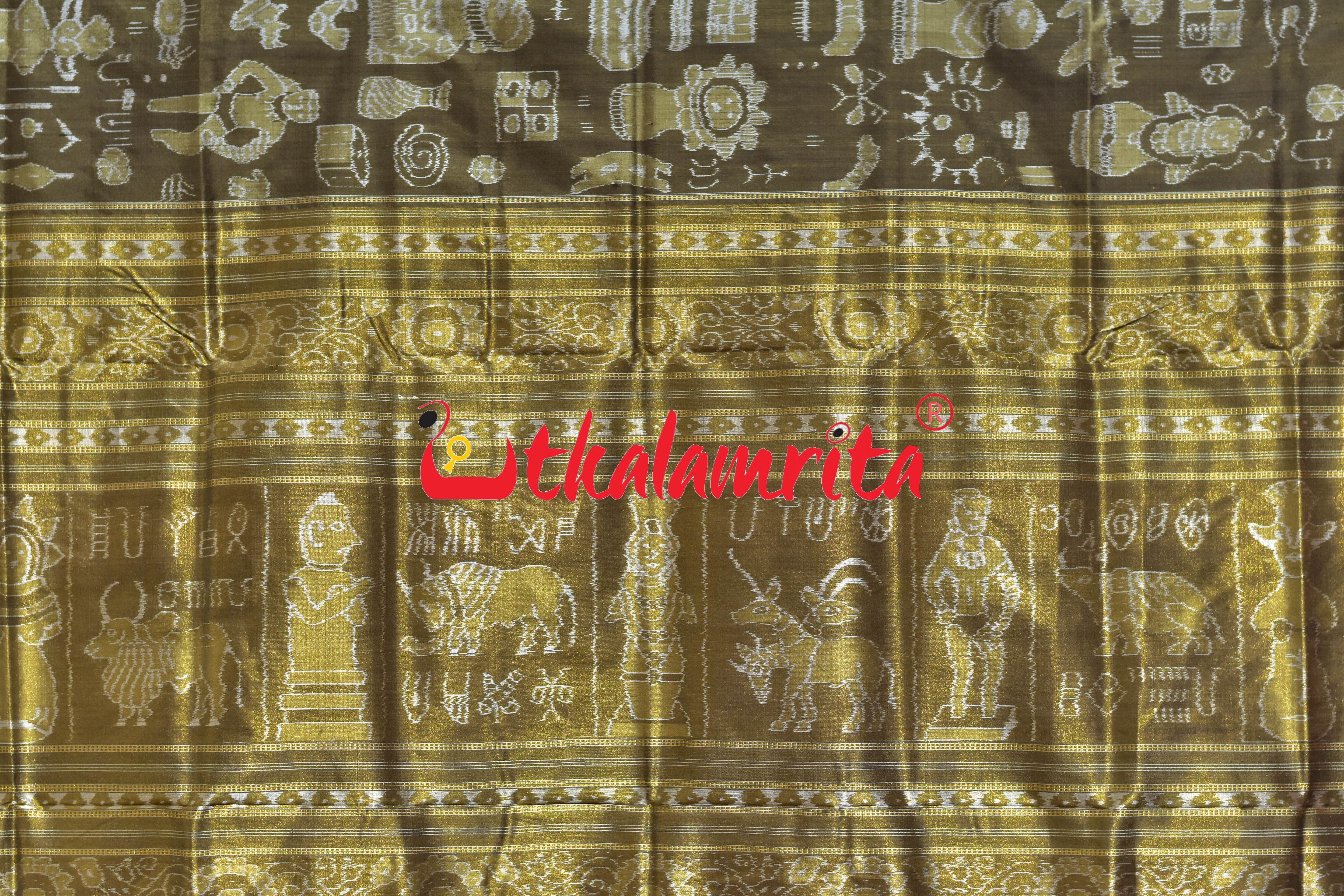 Olive Green Half Tissue Harapa Design Sambalpuri Silk Saree
