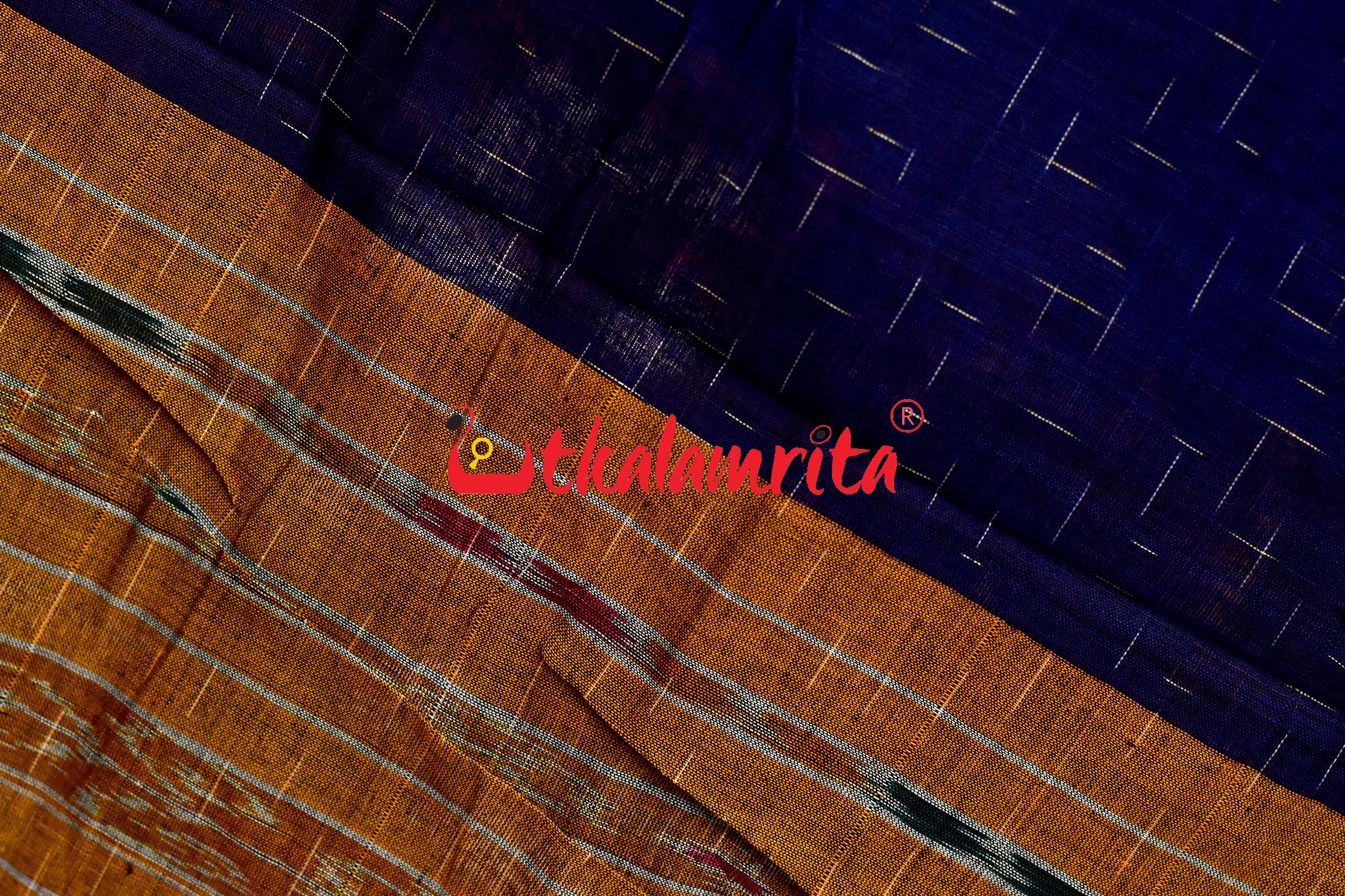 Navy Blue Yellow Jharana Khandua Cotton Saree