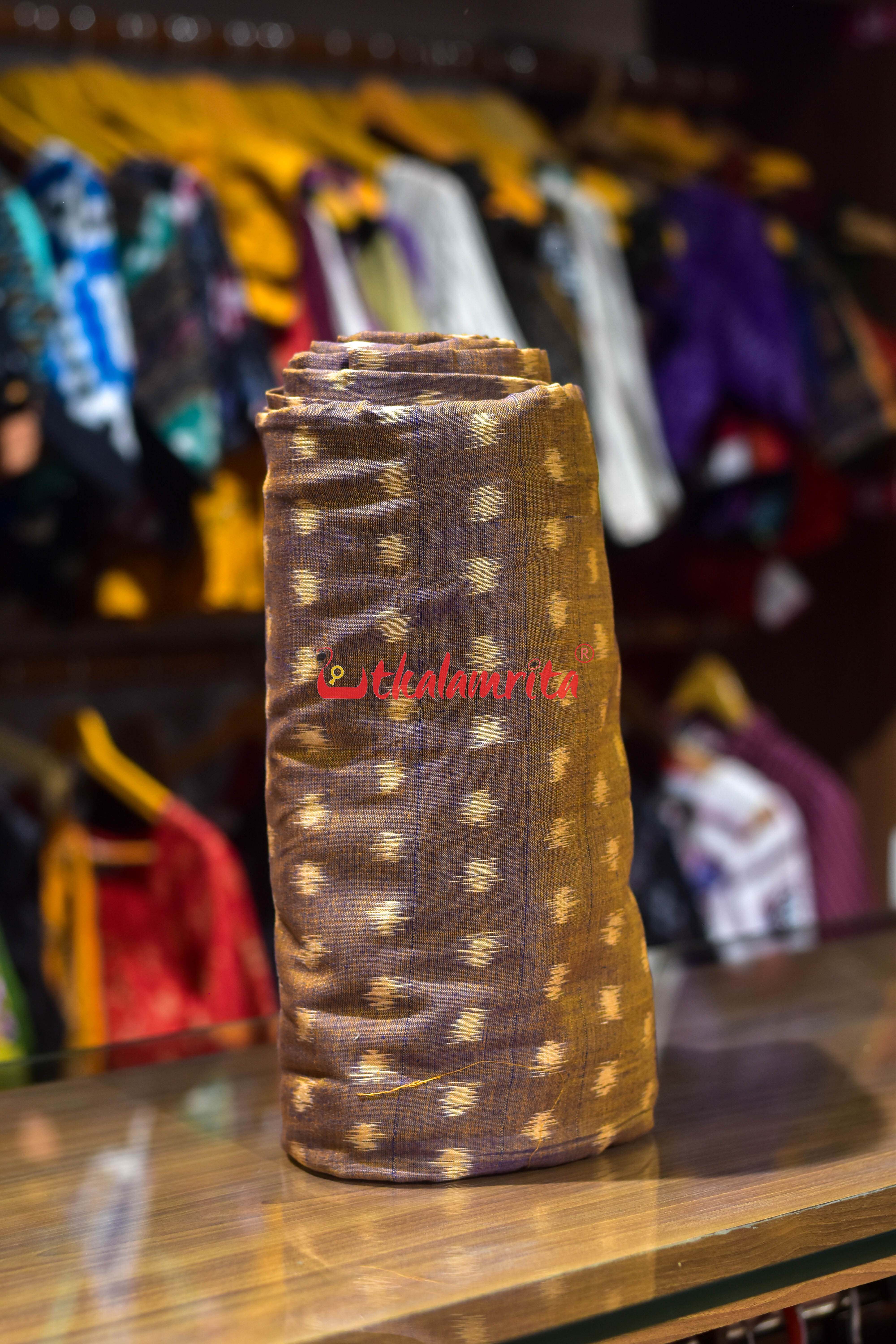 Golden Double Shade Godi Bindu Ikat Cotton (Fabric)