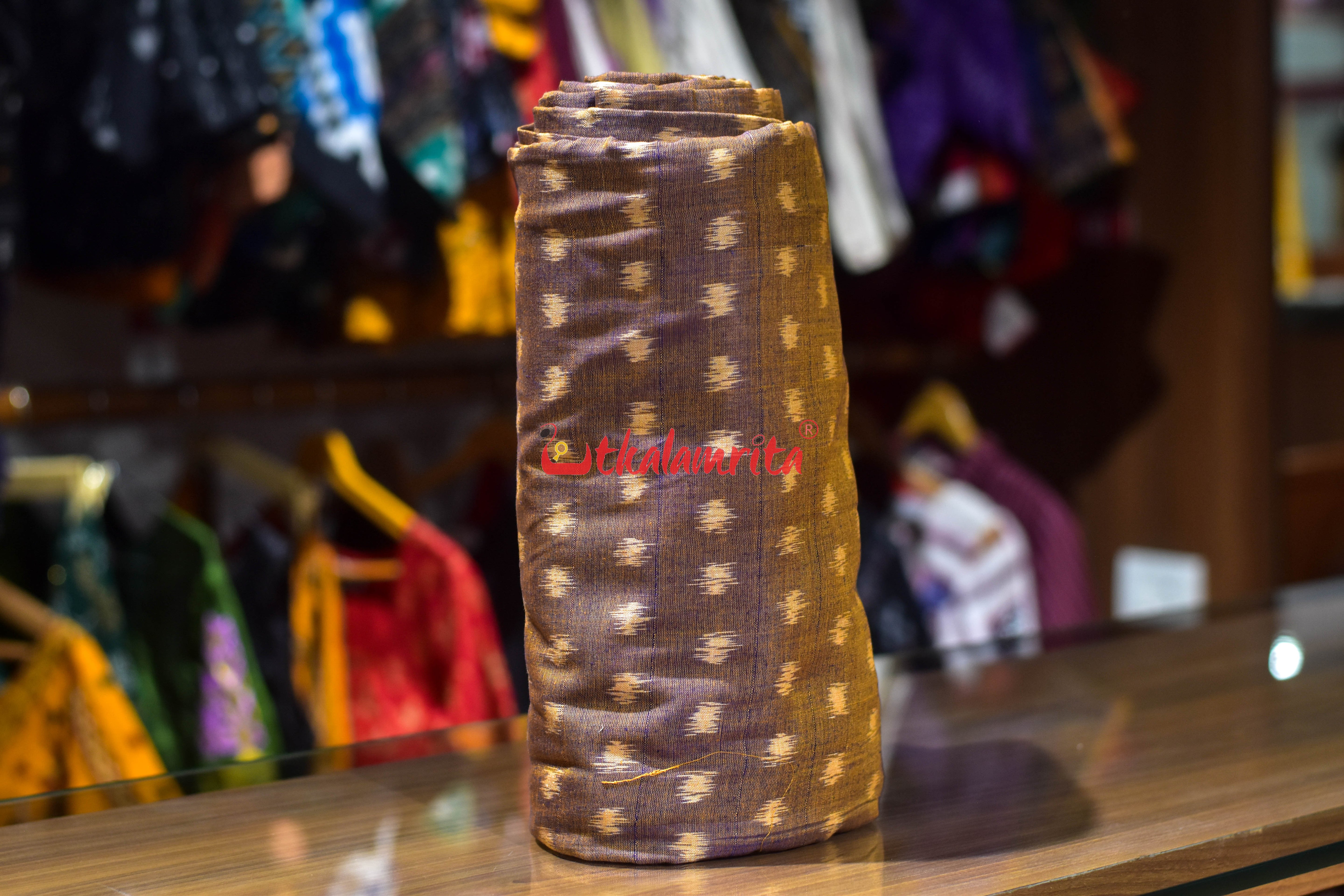 Golden Double Shade Godi Bindu Ikat Cotton (Fabric)