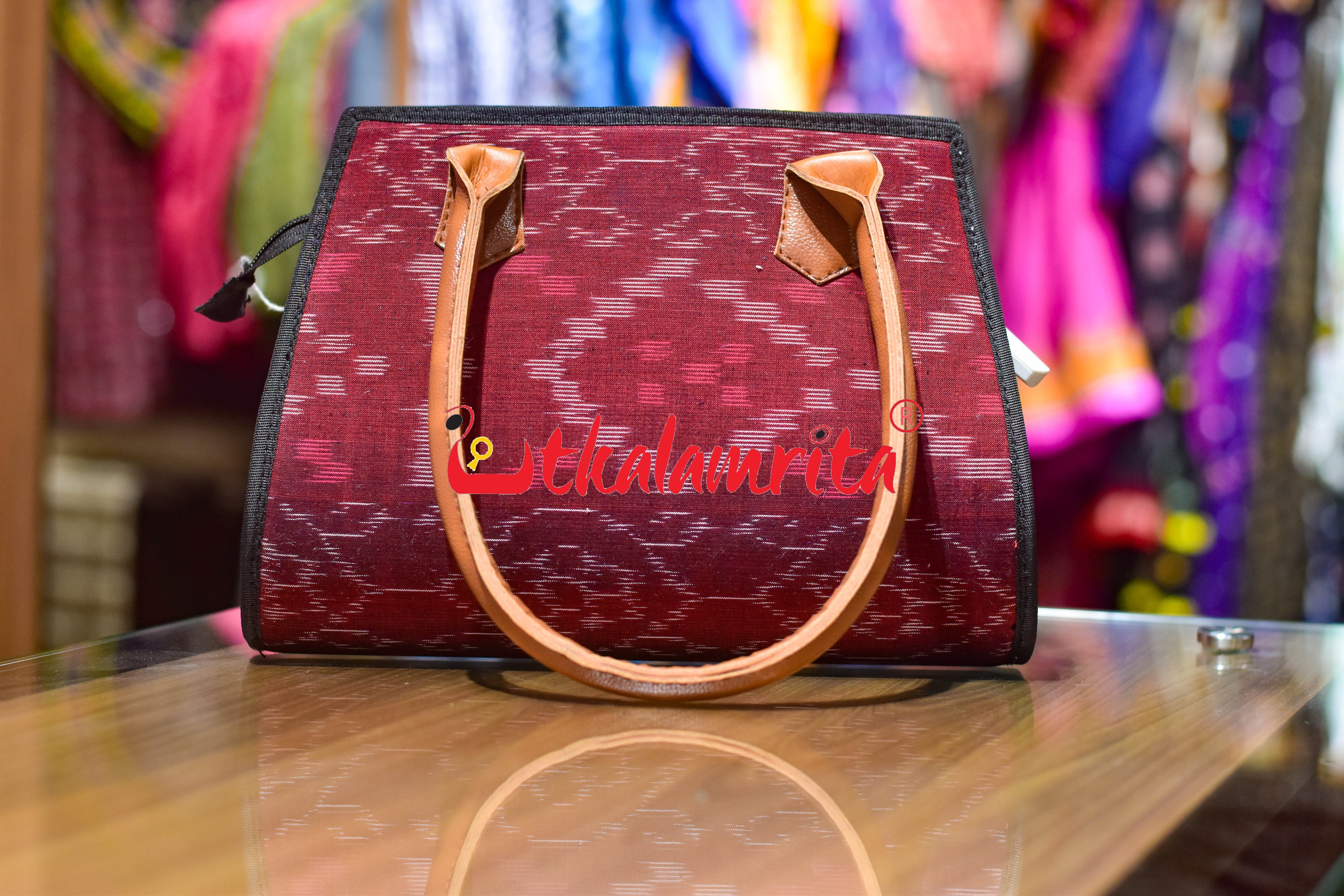 Maroon Tetris Trapezium Vanity Bag